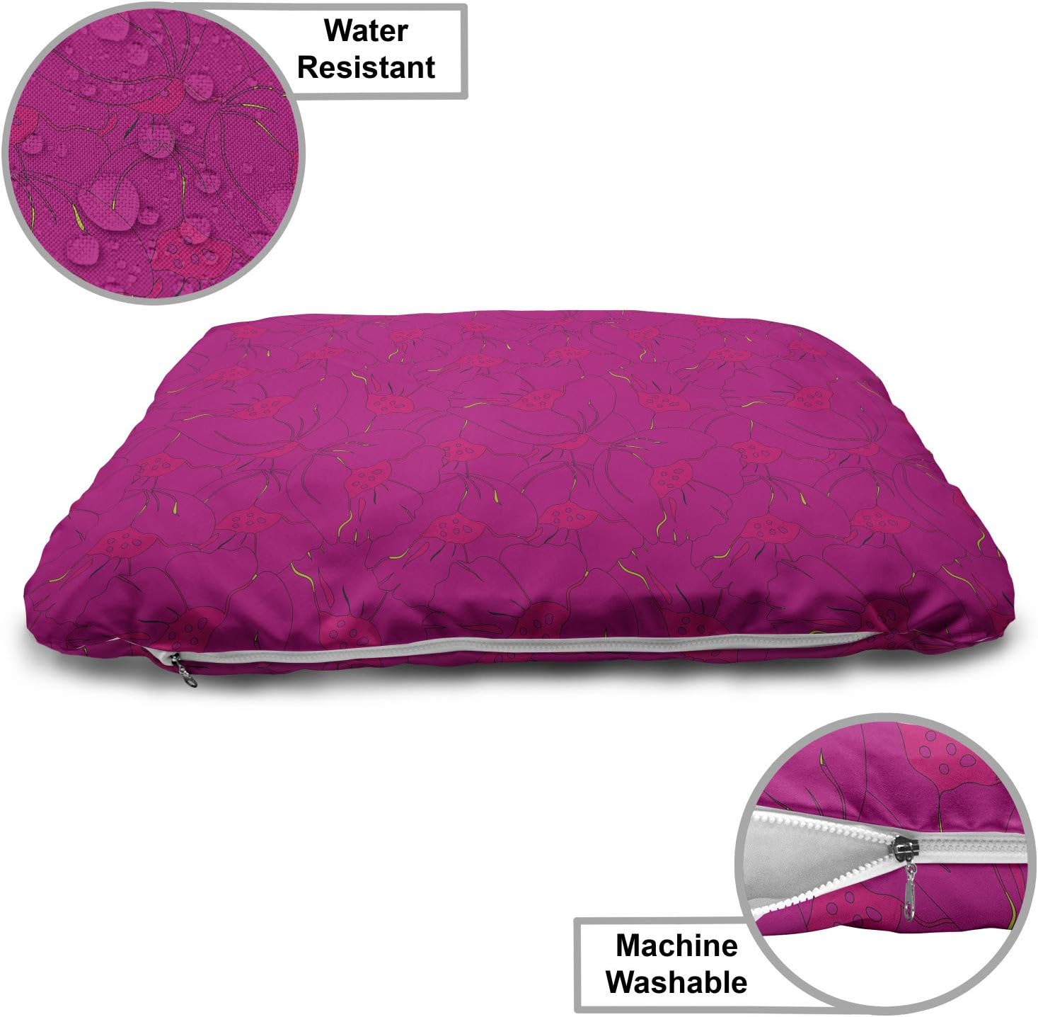 review Lunarable Floral Pet Bed, Continuous Spring Tones Bold and Tender Flowers Illustration, Chew Resistant Pad for Dogs and Cats Cushion with Removable Cover, 24