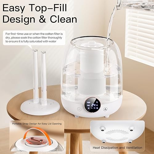 Miniatura 6 de Humidificadores para dormitorio, tanque de 3 litros para 30 horas y 20 dB de tiempo de niebla silenciosa, boquillas duales, luces LED, temporizador