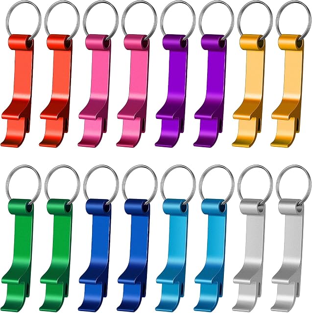 Xinzistar 16 Pcs Beer Bottle Openers, Mini Bottle Opener Keyring, Small Aluminium Keychain Beer Can Opener, Beverage Drinks Bottle Opener for Home Bar Party Garden Pub Beer Lover Kitchen Men Women