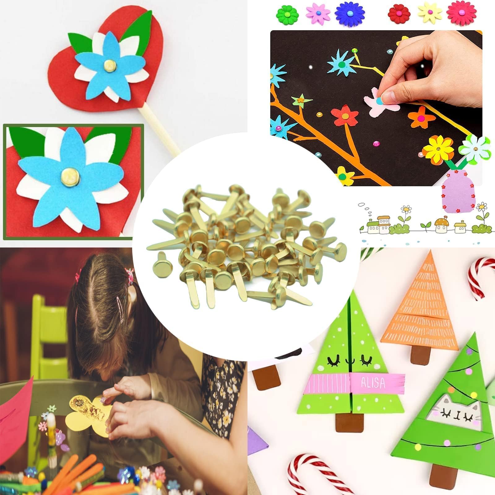 150 épingles Fendues Métal Multicolores - Attaches En Papier Pour Scrapbooking Et Loisirs Créatifs - Taille 8 X 16 Mm