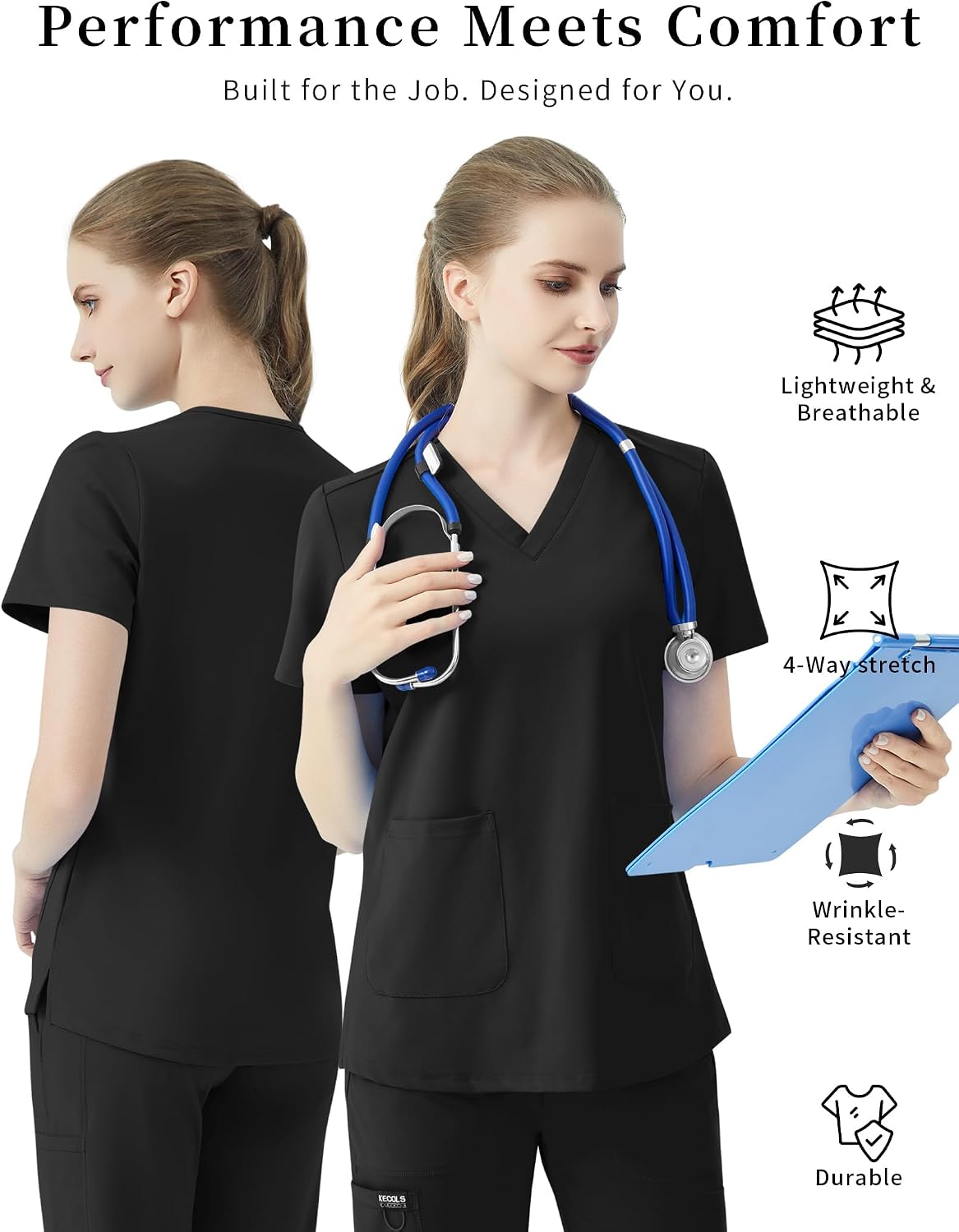 Scrub Tops for Women V-Neck Classic Fit with Two Pockets for Medical Uniforms Four-Way Stretch, Anti-Wrinkle