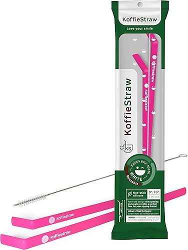 Popotes de café mocha reutilizables de silicona de 10 pulgadas de Koffie Straw., L, Hot Pink