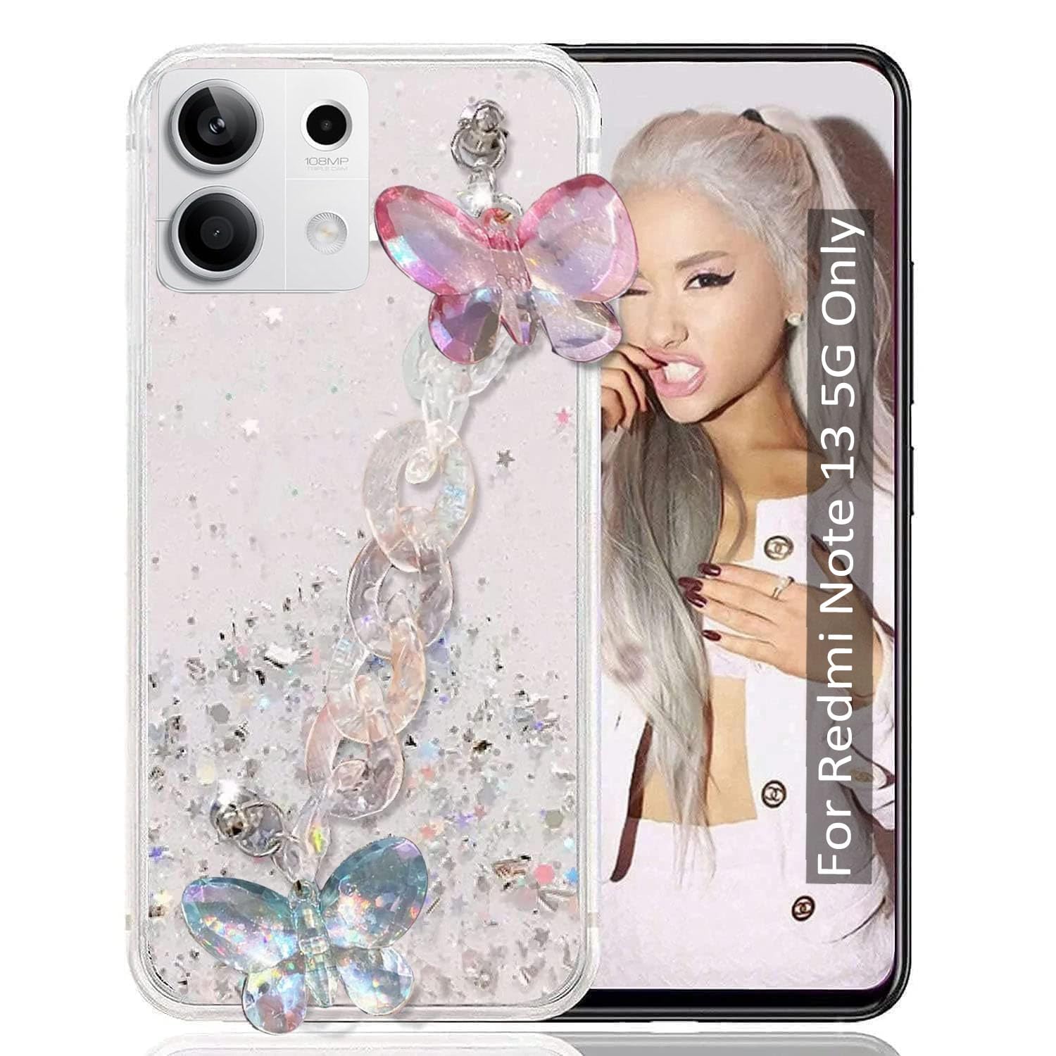 KC Back Cover for Mi Redmi Note 13 5G, Non Moving Dry Fixed Glitter Luxury Shiny Butterfly Wrist Bracelet Chain Holder Soft Silicone Case (Transparent) (B0D1CLQBDL) Amazon Price History, Amazon Price Tracker