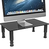 Glass Computer Monitor Stand Riser with Height Adjustable Multi Media Desktop Stand for Flat Screen LCD LED TV, Laptop/Notebook/Xbox One, Black HD01B-002