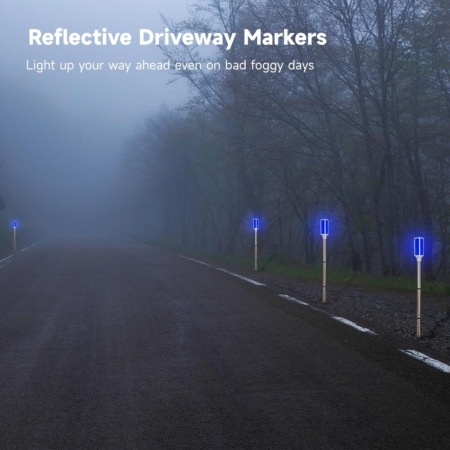 Joyibay 5 PCS Solar Powered Driveway Markers, Solar Warming Landscape Lights, Solar Outdoor Driveway Lights, Landscape Driveway Reflectors on Poles for Snow Road Yard (Blue)