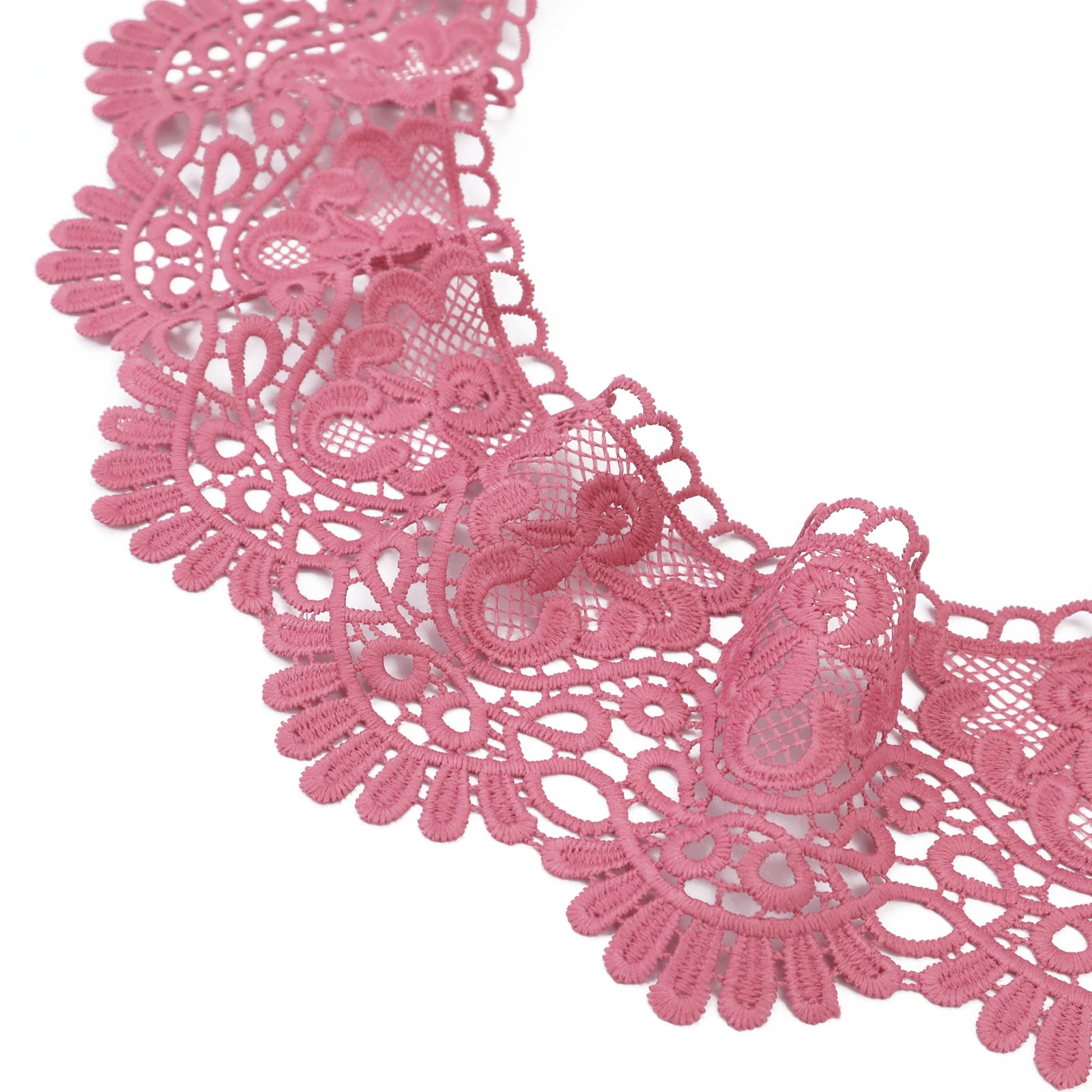 IDONGCAIVenice Lace Trim 3.5inch Wide Lace Trim Lace Edge Trim Floral Venice Lace Ribbon Embroidered Lace Wedding Applique DIY Sewing Crafts(Rose)