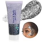 Go Ho Black Face Body Glitter,Halloween Face Paint Glitter Makeup,Holographic Chunky Sequins Glitters for Festival Cosplay SFX Costume,Festival Rave Accessories,Eye Black Glitter Gel
