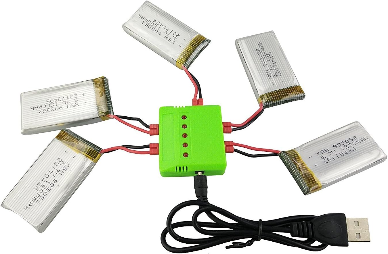sea jump Four-axis Accessories 5PCS 3.7V 1200mah Lithium Battery + 5in1 Charger for SYMA X5HW X5HC Remote Control Helicopter Upgrade Parts : Toys & Games