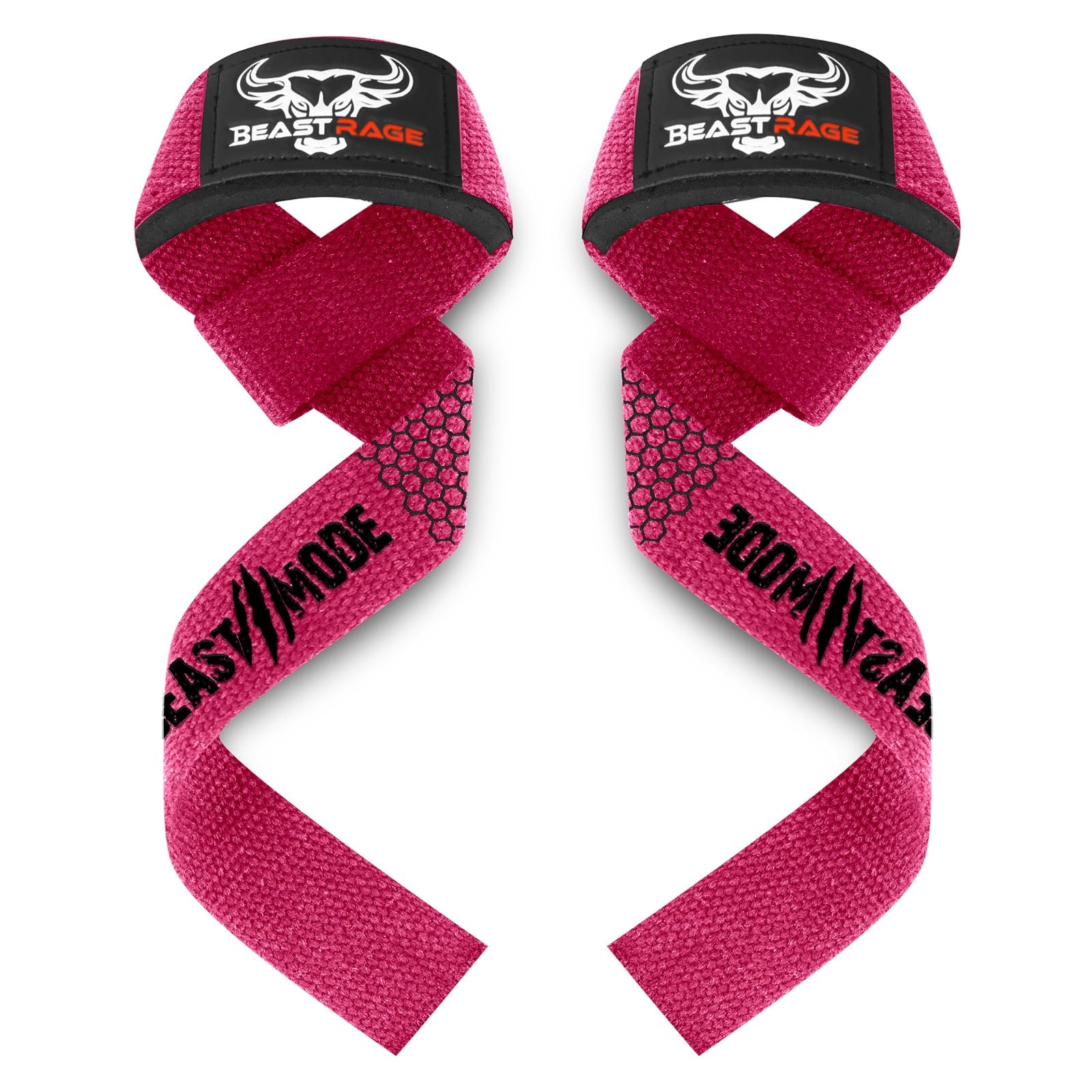 BEAST RAGE Weight Lifting Straps Fitness Padded Cotton Wrist Support Gel Advanced Grips Dumbbell Bar Wraps Heavy Duty Gym Bodybuilding Powerlifting Deadlift Barbells Non Slip Exercise (Pink Gel)