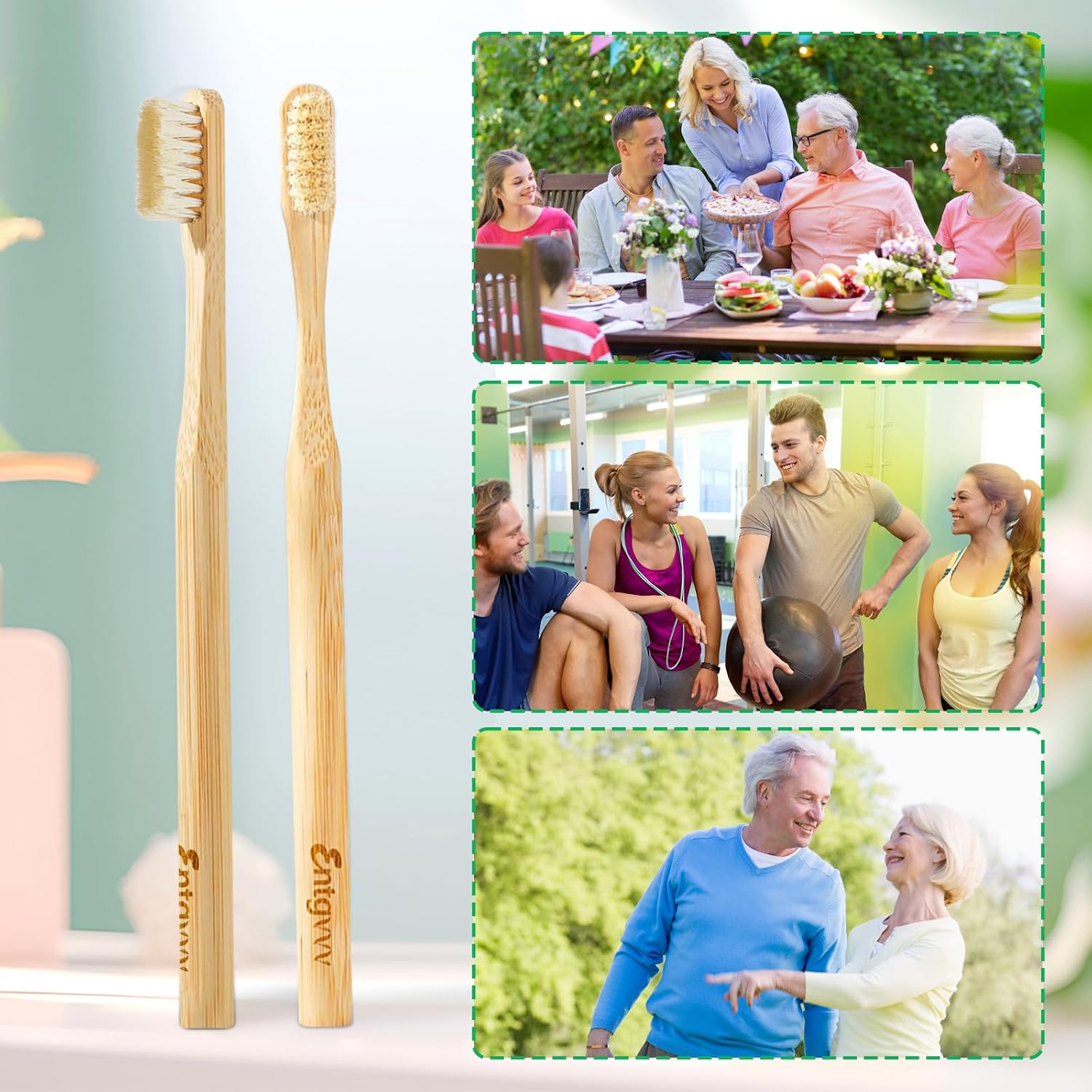 Boar Bristle Toothbrush, Plastic Free Bamboo Toothbrushes, Natural Wooden Toothbrush, Non Toxic & Non Plastic, Wood Tooth Brush, 6 Pack Manual Organic Toothbrush for Adult, Women, Men