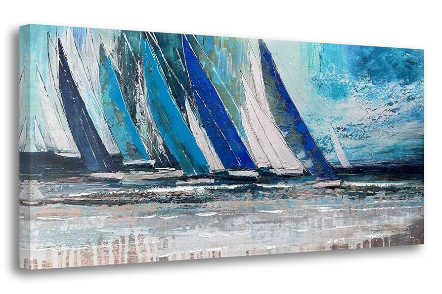 Amazon.com: Arjun Blue Abstract Wall Art Canvas for Living