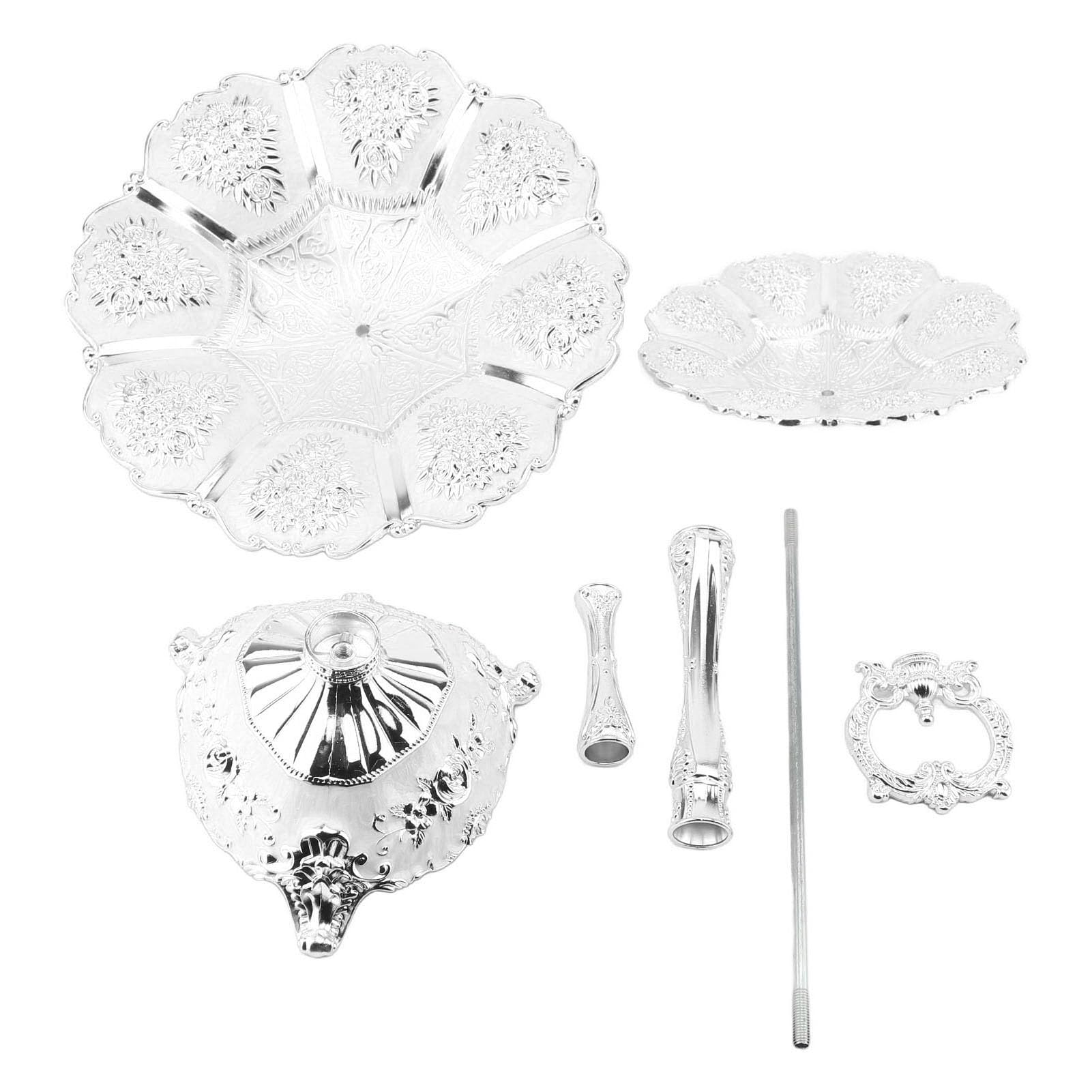 Elegante plato de servir de 2 niveles con mango conveniente para bodas y fiestas de cumpleaños, soporte de torre para pastel para un centro de mesa llamativo (Plata Blanco)