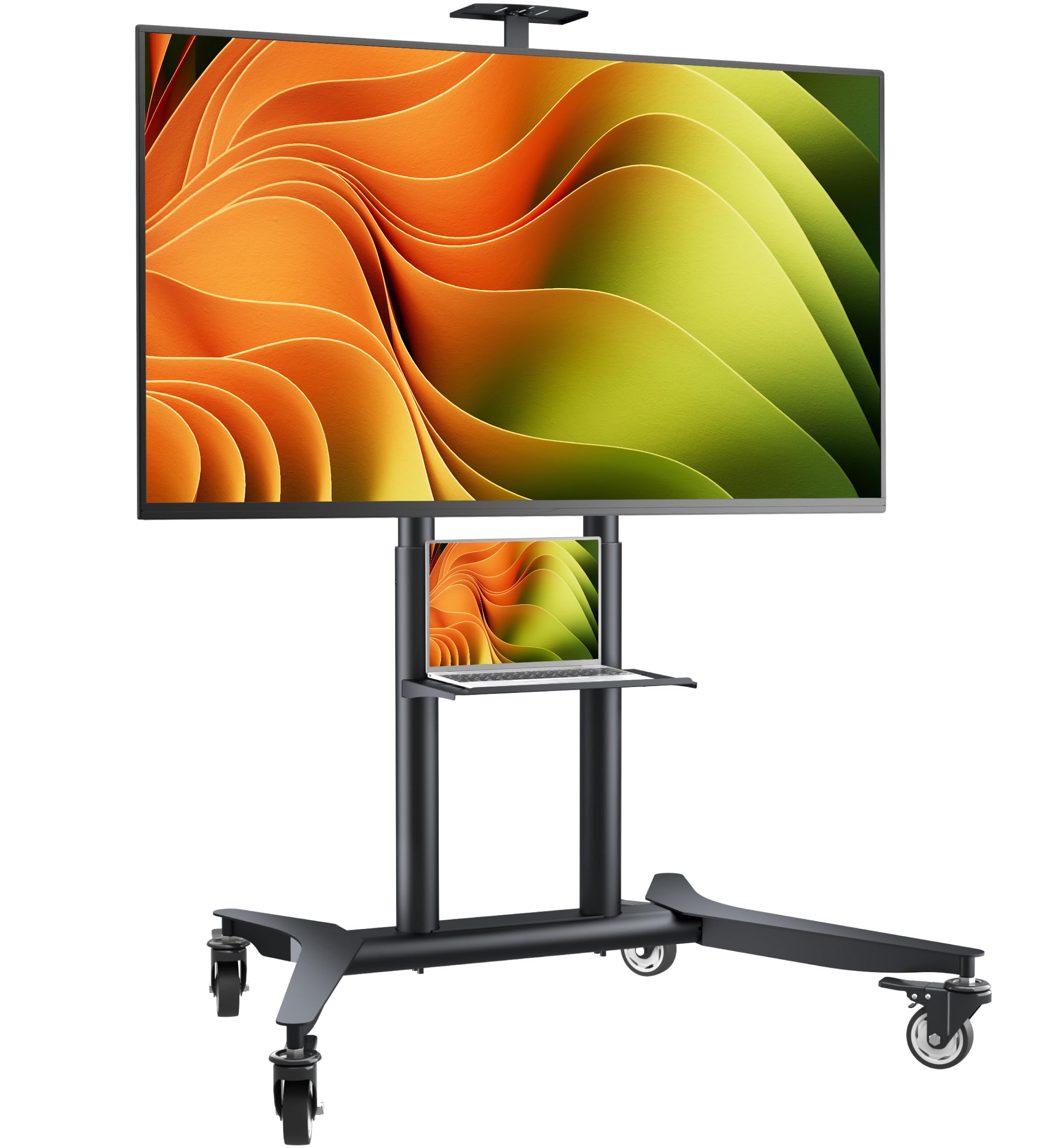 ONKRON TV Ständer rollbar für 55-90 Zoll Fernseher, max Belastung 90 kg, TV Rollwagen höhenverstellbar, VESA 200x200-800x600, professioneller Fernsehständer mit Rollen, Ablage Schwarz TS1871-B