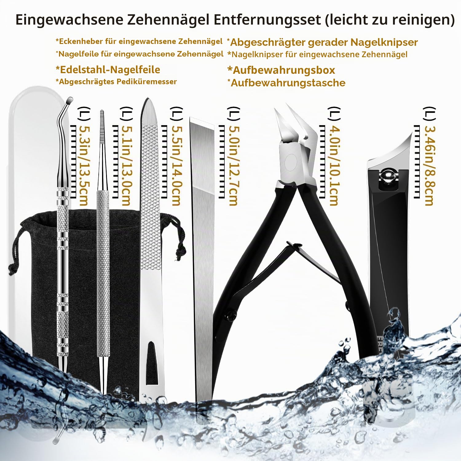 EBEWANLI Eingewachsene Zehennägel Set, 6-teilig Pediküre Set für Fussnägel | Edelstahl, Fusspflege Set Professionell für Eingewachsene Nägel, Gerade Nagelschere Fussnägel, Gebogene Nagelknipser