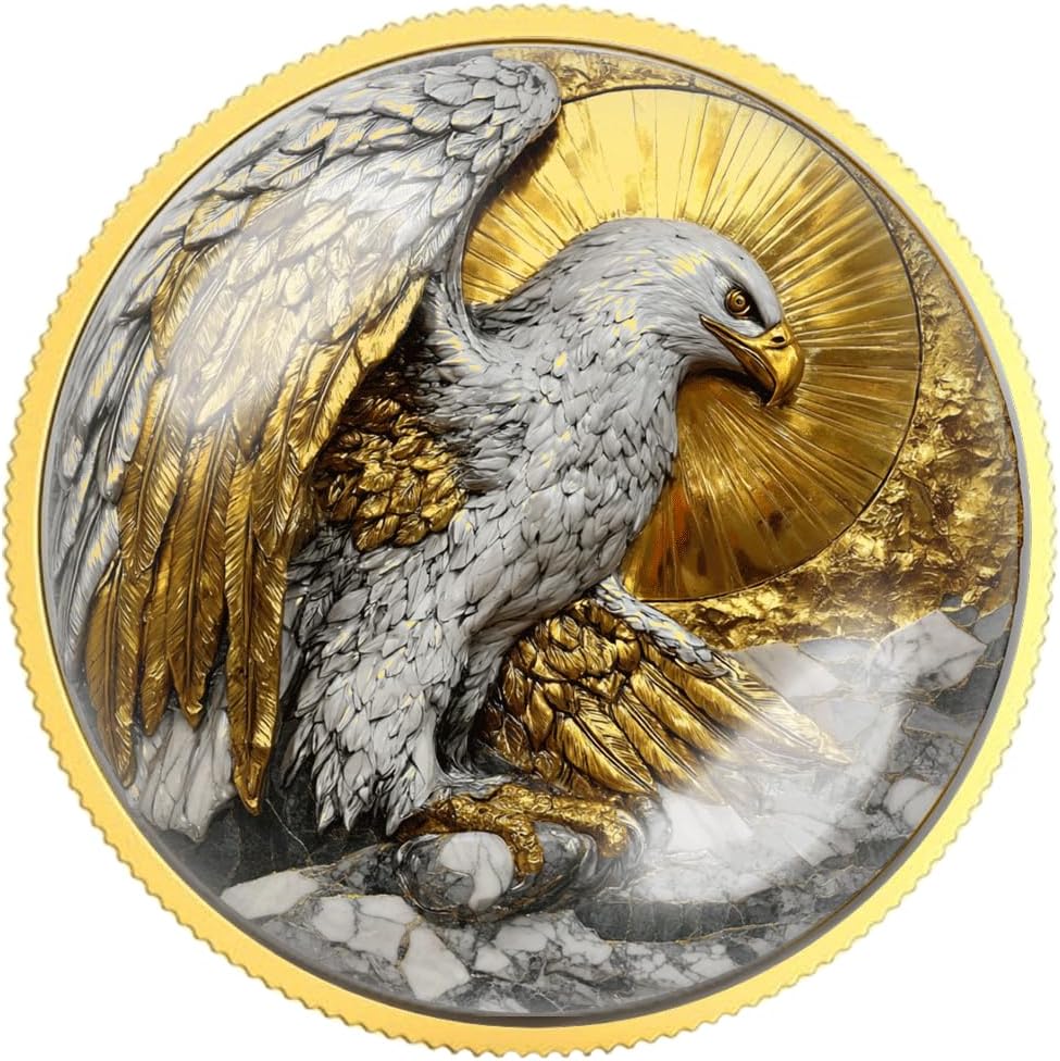 High Power Sobriety Eagle Coin – Symbol of Freedom, Power & Vision – Artistic Collectible with Sunburst Design, Inspirational Wildlife Masterpiece for Collectors (Silver Color)