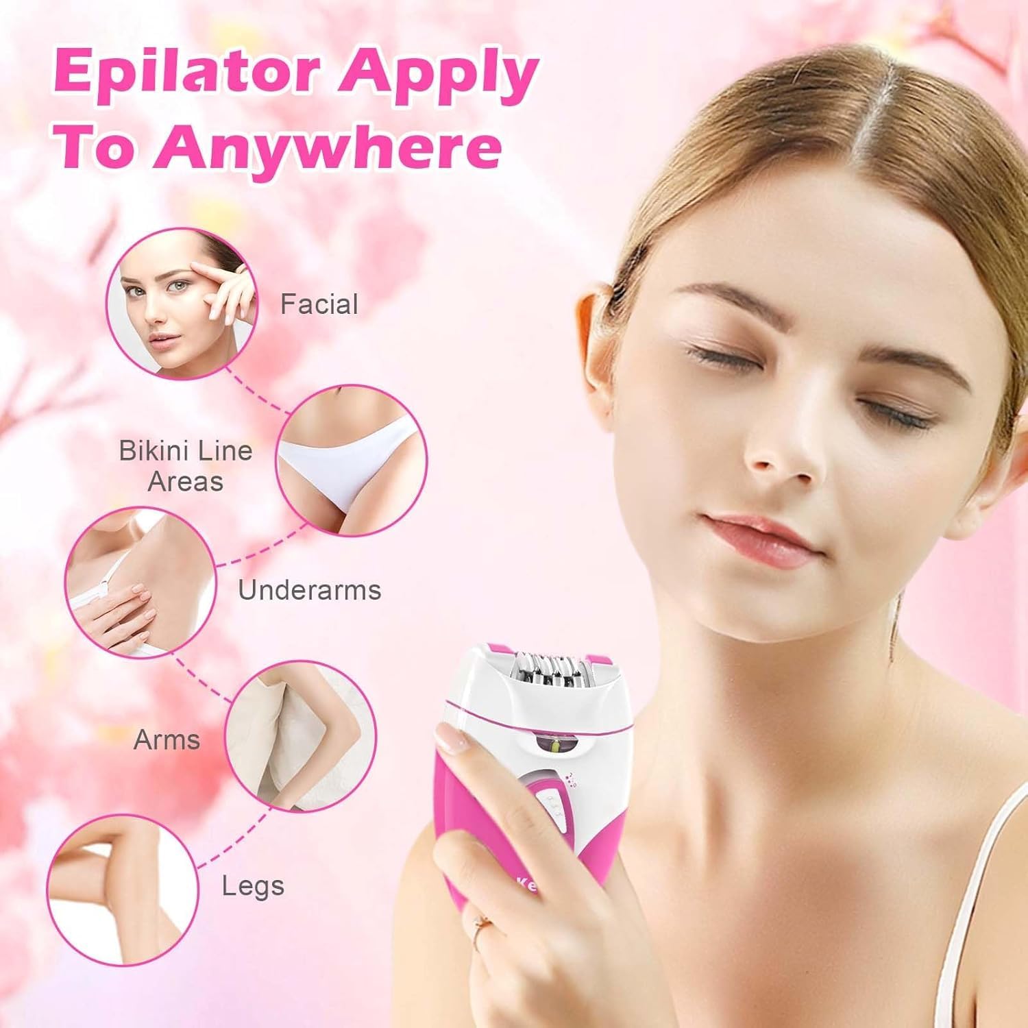 Epilator for Women, Smooth Glide Epilator Facial Hair Remover for Women with 2 Speed & LED Light, Electric Facial Hair Removal Suitable for Face, Bikini Areas, Underarms, Arms, Legs