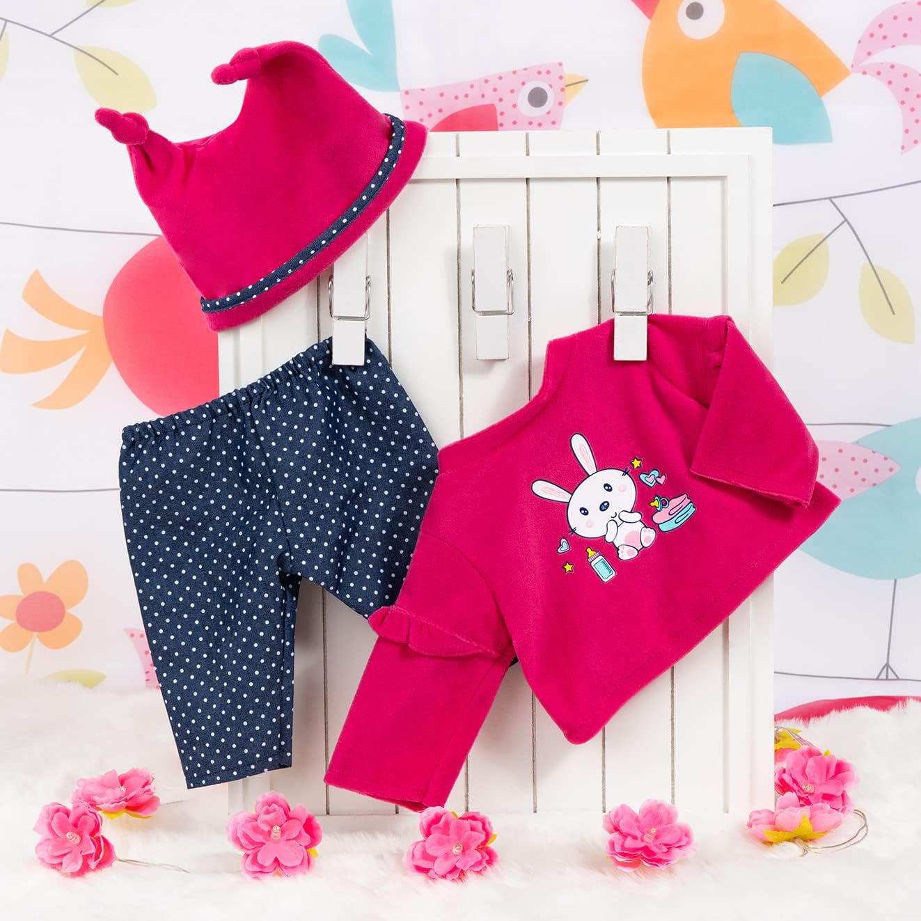 Bayer Design 84679AA Doll Clothes 40-46 cm, Accessories for Doll, Trousers, T-Shirt and Hat, Set, Outfit