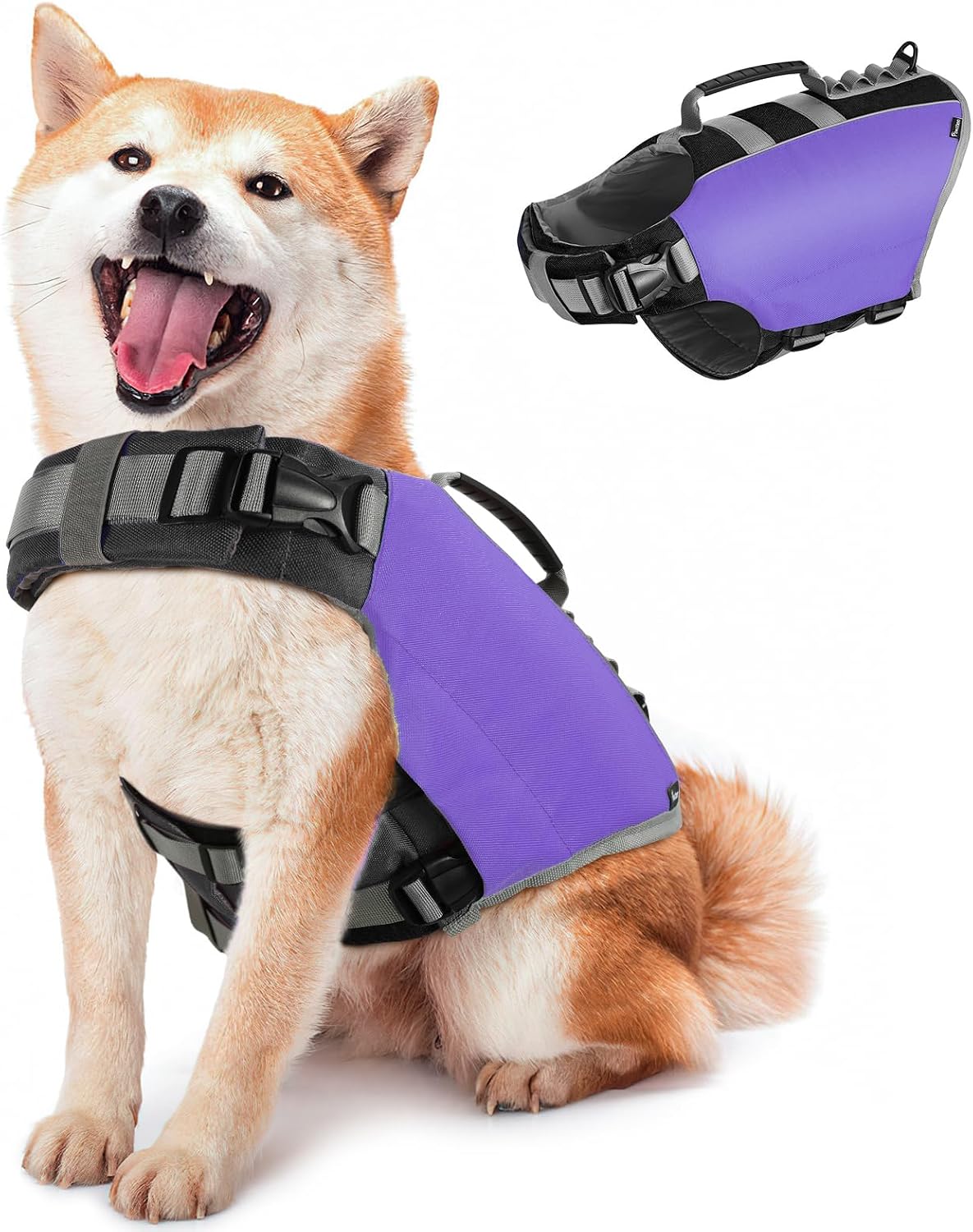 Pawaboo Dog Life Jacket, Reflective Dog Safety Vest Adjustable Pet Life Preserver with Strong Buoyancy & Sturdy Rescue Handle, Ripstop Dog Lifesaver Vests for Swimming, Boating, L, Red
