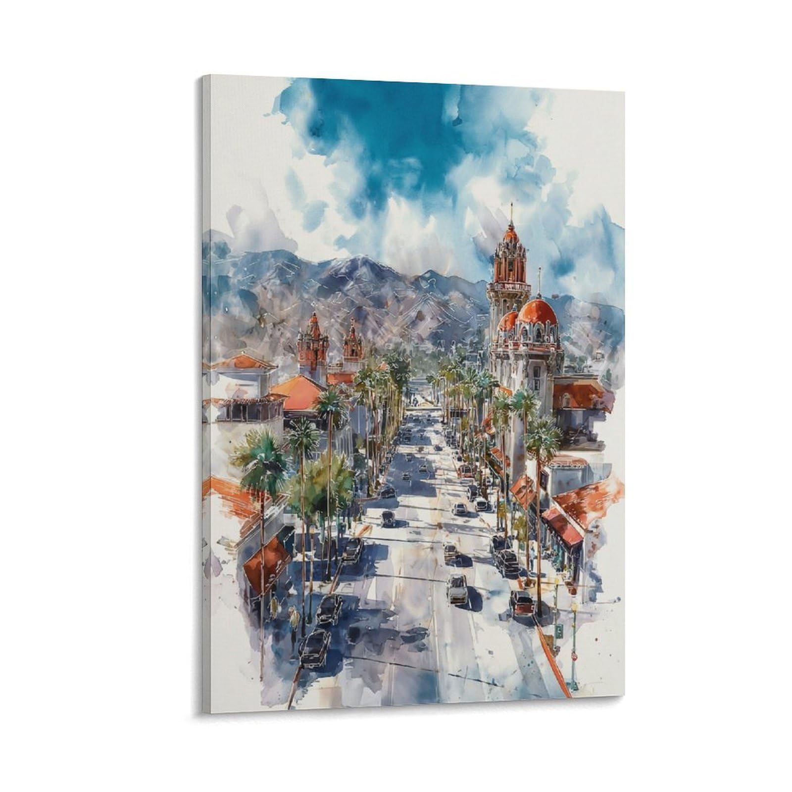 XWYMXZ Las Vegas Watercolor Painting Nevada 16x24inch(40x60cm) Vintage Travel Poster Watercolor Canvas Art