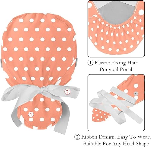 Miniatura 4 de FFLOWER Gorras de trabajo con botón rosa pastel blanco lunares cola de caballo titular de lazo trasero sombrero para mujer pelo largo, Rojo, coral