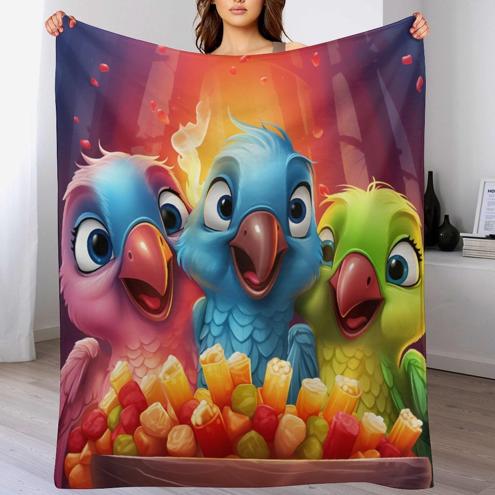 Plaid perroquet 3D couverture légère flanelle anti-peluche