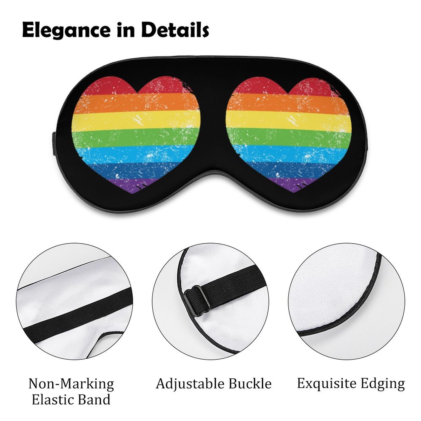 Gay Rights Arcobaleno Retro Bandiera a Cuore Maschera per Dormire Copertura per Gli Occhi per Dormire Benda con Cinghie Regolabili Blocchi di Tracolla Leggera da Viaggio Notturno per Uomini Donne