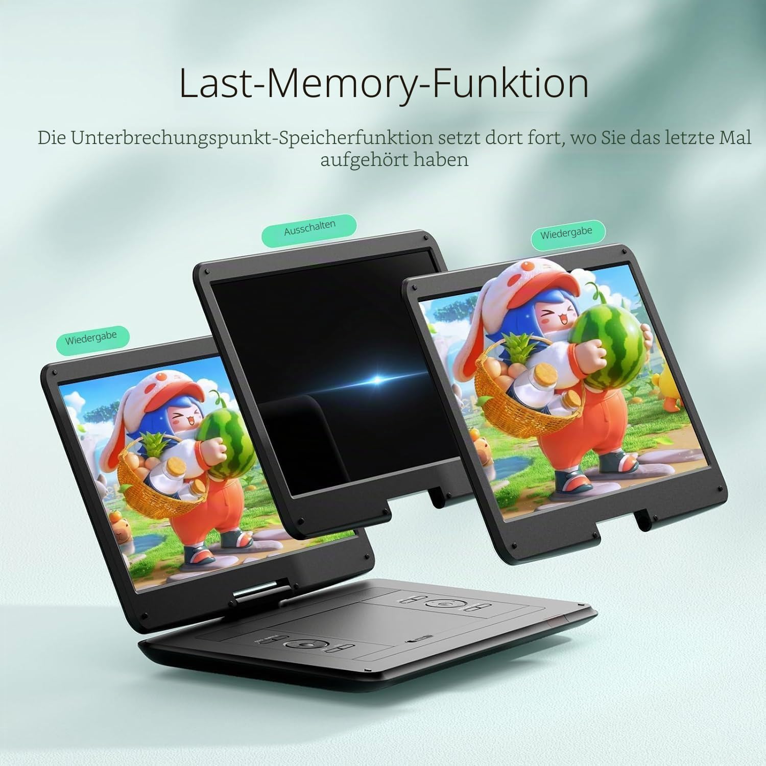 Yoton 17,5-Zoll Tragbarer DVD-Player mit 15,6-Zoll HD-Drehbildschirm, 6h Akkulaufzeit, Dualen Stereo-Lautsprechern, Regionscodefrei, SD/USB-kompatibel, TV/Beamer-Anschluss