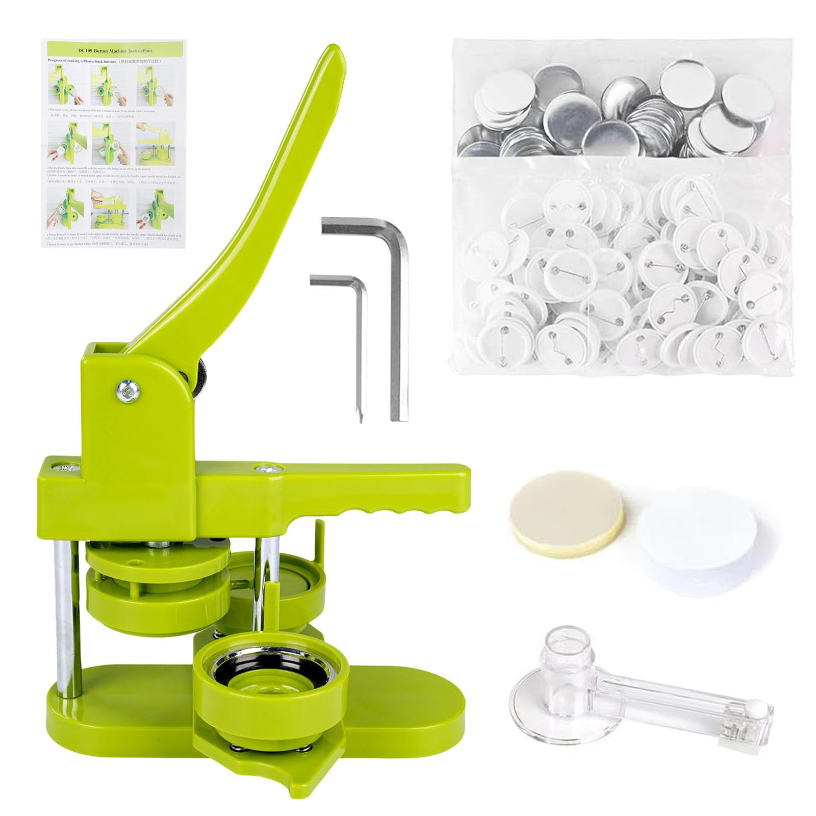 Jadeshay Máquina para Hacer Botones, 32MM/1.25IN Máquina para Hacer Pines Botones Personalizados Pin Maker Kit de Fabricación de Pines para Niños con 100 Piezas de Botón + Cortador (verde, 32mm) - 32mm