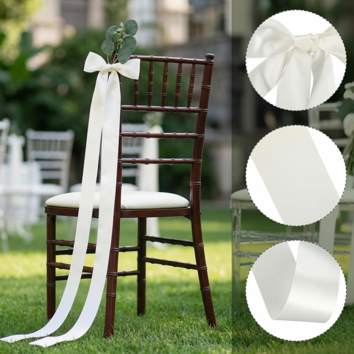 Giegxin 16 Set Wedding Aisle Decorations for Wedding Ceremony White Artificial Eucalyptus Stems with Ribbon Bows for Church Pew Decorations