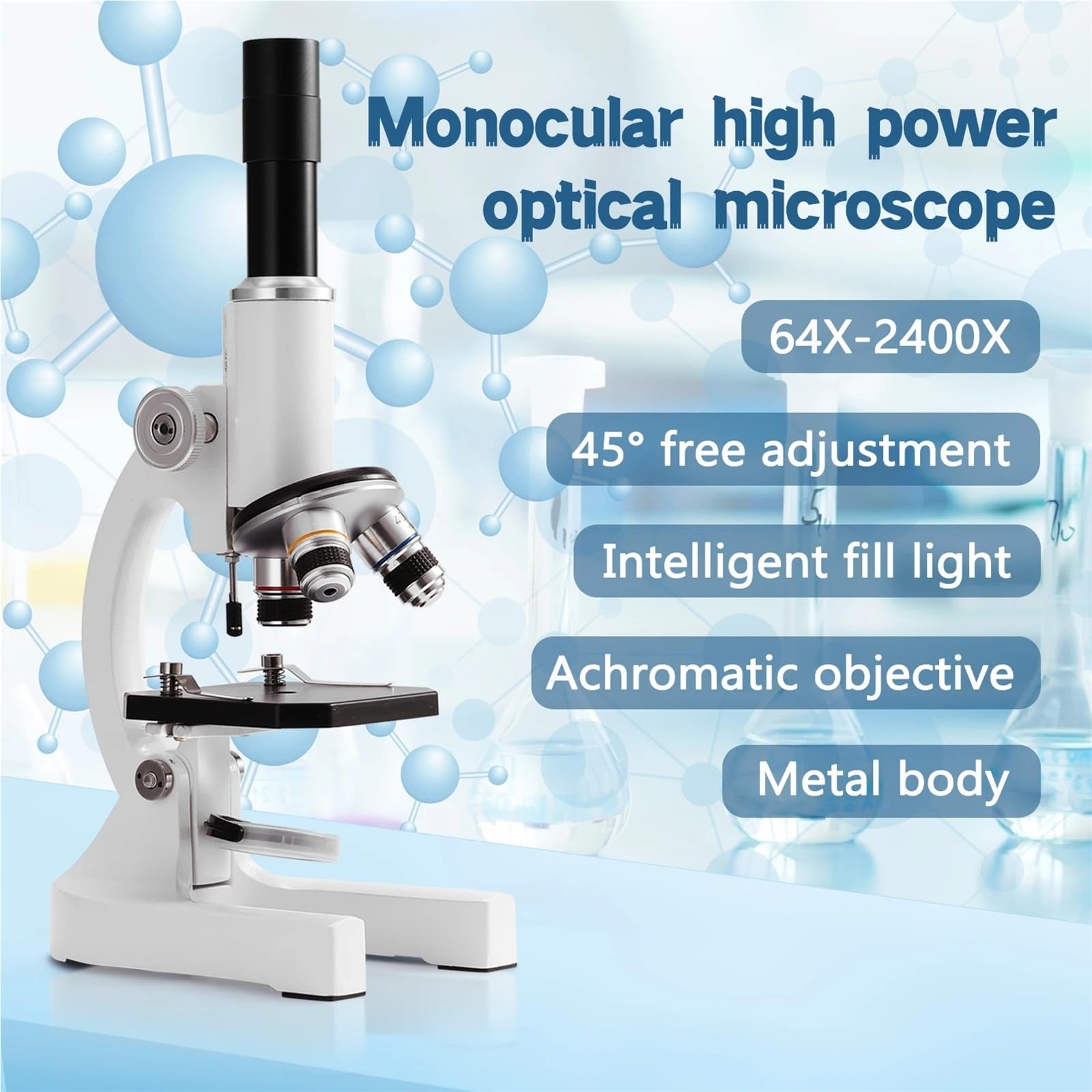 Digitales Mikroskop, 64X-2400X Monokulares Digitalmikroskop Grundschulkinder Wissenschaft Experimentelle Biologie Lehrmikroskop Kinder