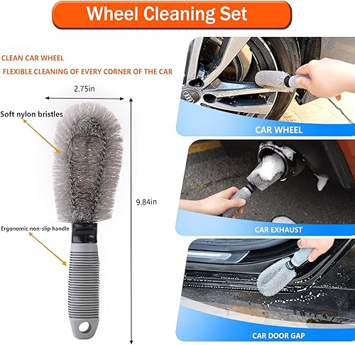 Miniatura 3 de Cepillo de lavado de auto con mango largo 62kit de microfibra, guante suave para trapeador, kit de lavado sin arañazos, suministros de limpieza para