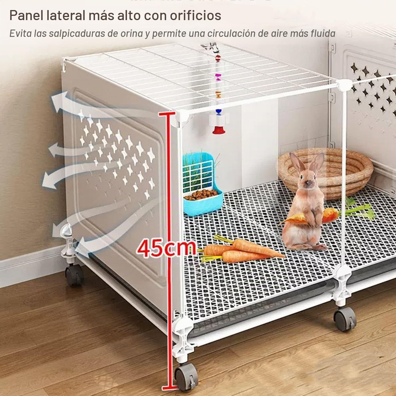 Jaula para Conejos de Interior, Jaulas para Cobayas, Parte Delantera Transparente, Casa para Animales Pequeños para Conejos, con Bandeja Extraíble(Black,140cm)