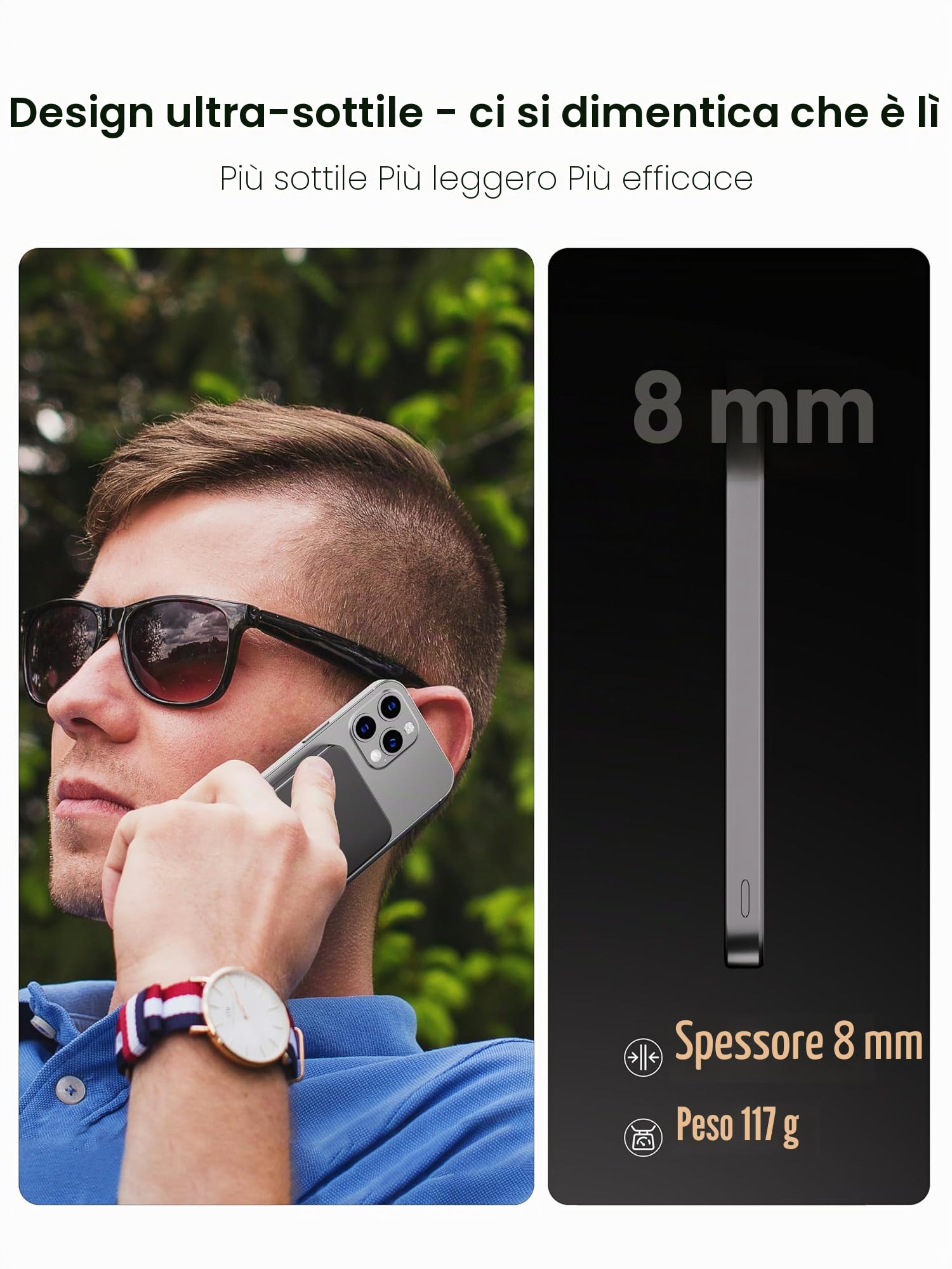 kstime Power bank magnetico, 5000 mAh, 8 mm, design in titanio ultra sottile, PD20W, caricabatterie wireless portatile con ingresso e uscita USB-C compatibile con iPhone 17/16/15/14/13/12 serie