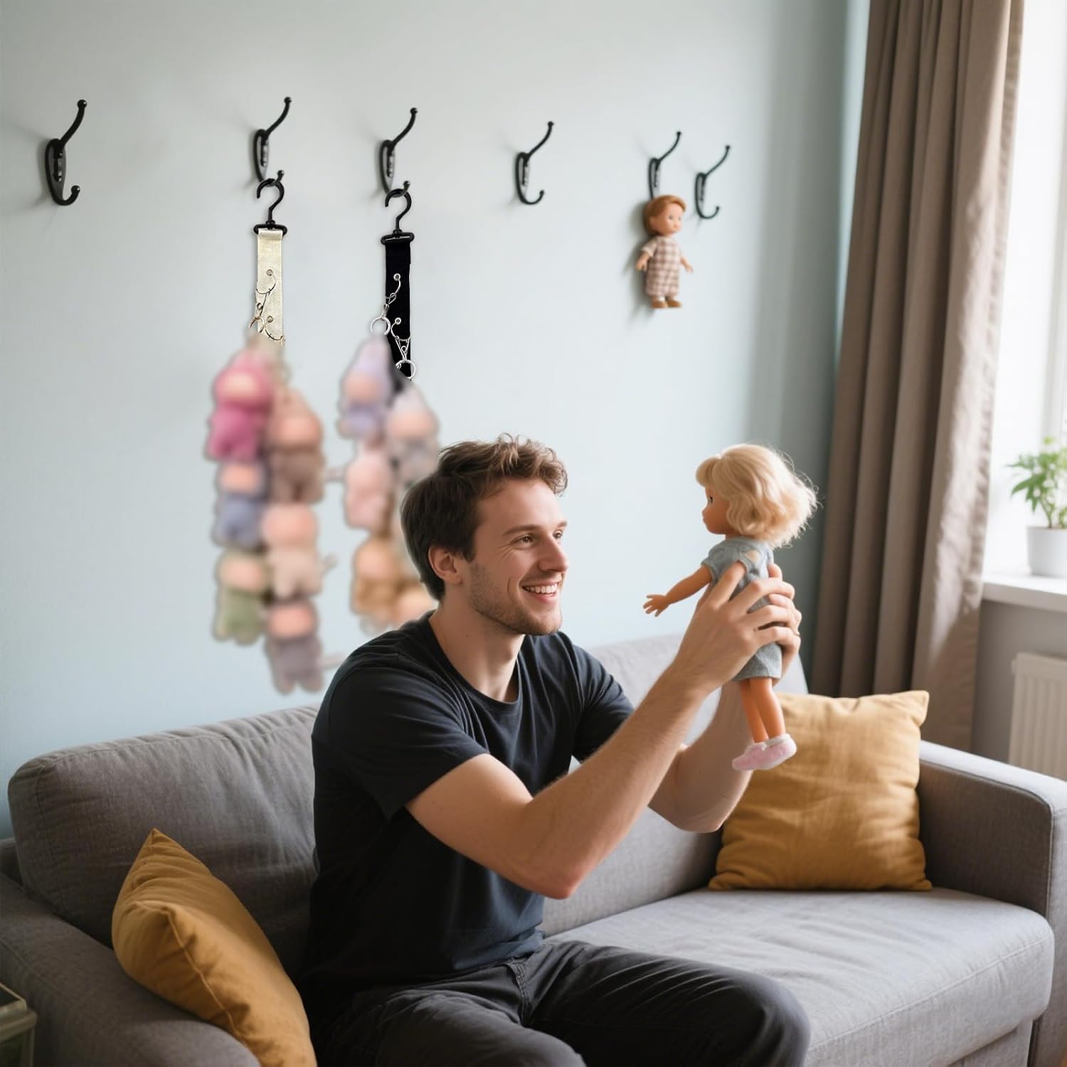 Tizee 2Pcs Hanging Organizer for 17cm Doll – Stuffed Doll Storage with Chain, Wall Decor for Nursery, Holds 8 Plush Toys