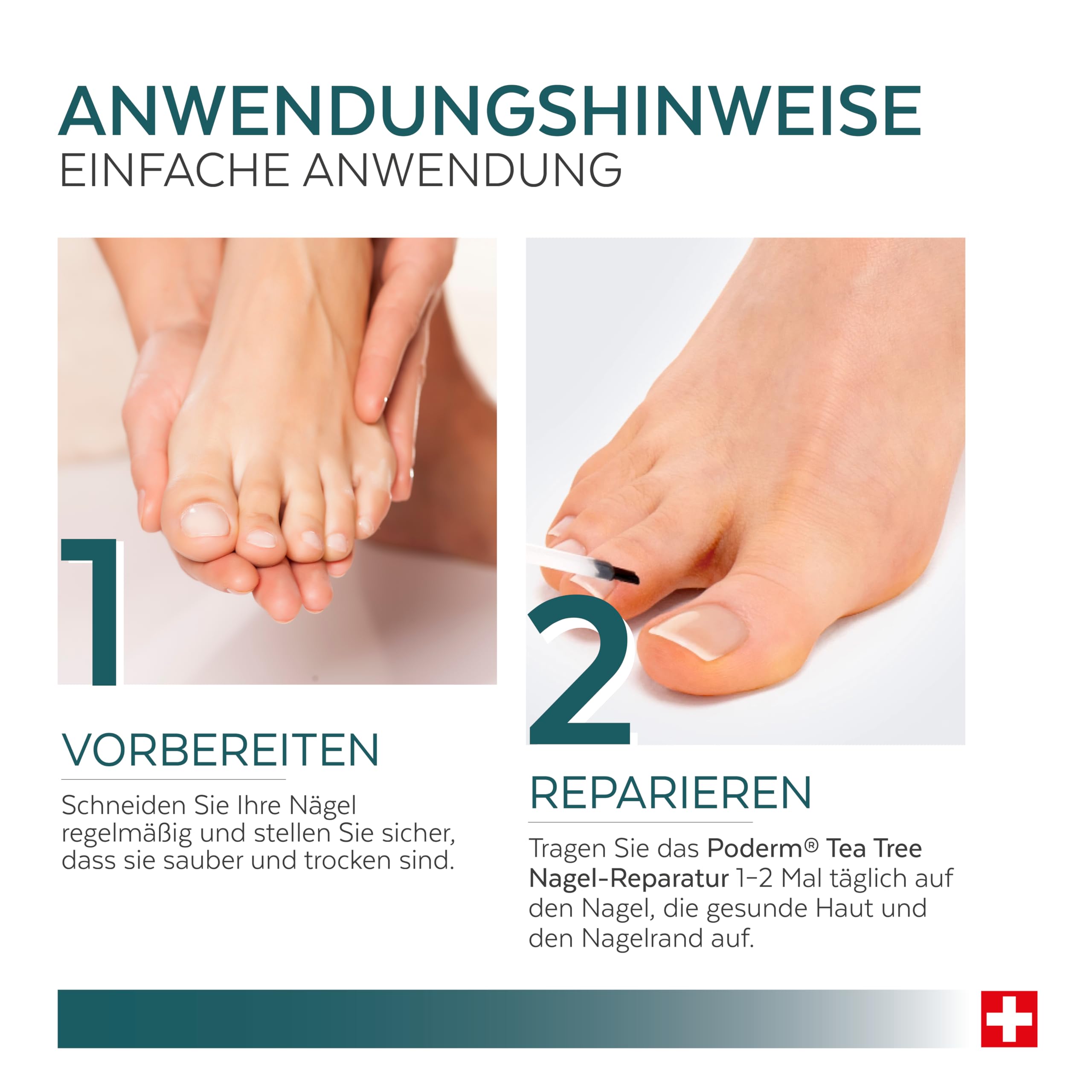 PODERM Tea Tree Nagel-Repair-Serum 6 ml – 4-in-1 Pflege | Verbessert das Erscheinungsbild beschädigter, vergilbter und matter Nägel – Sichtbare Ergebnisse ab dem 1. Tag – Swiss Made