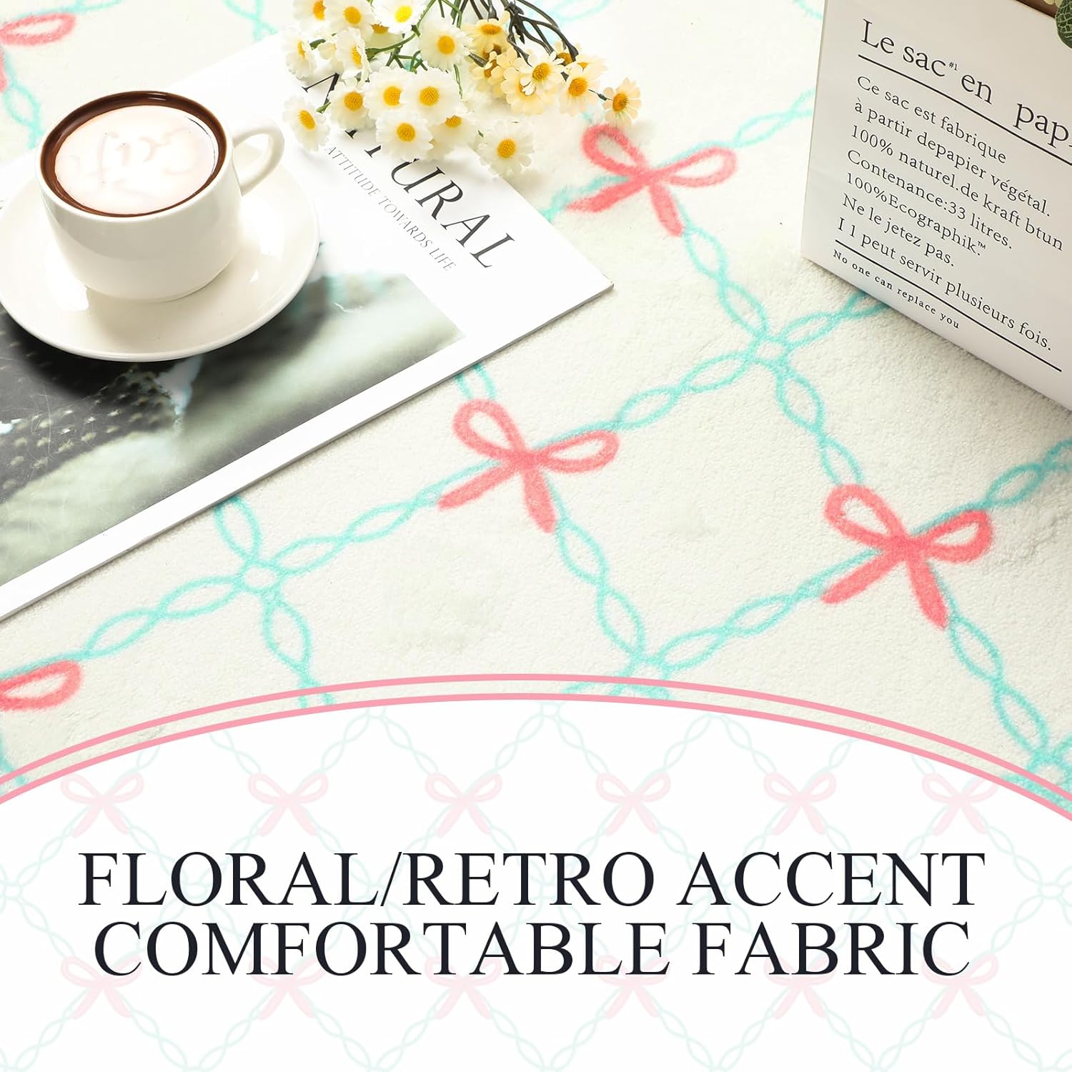 Rug Boho Area Rugs 4'x6' Cute Sweet Scalloped Throw Rugs Aesthetic Soft Bedroom Carpet for Living Room Dining Playroom Nursery Family Indoor Dorm(Pink Bow)