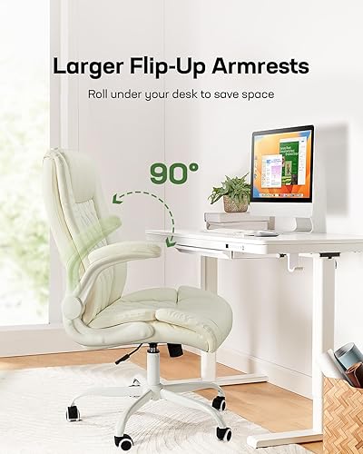 Miniatura 6 de Marsail Silla de oficina ejecutiva con reposabrazos abatibles, silla de escritorio ergonómica de piel sintética, silla de escritorio giratoria