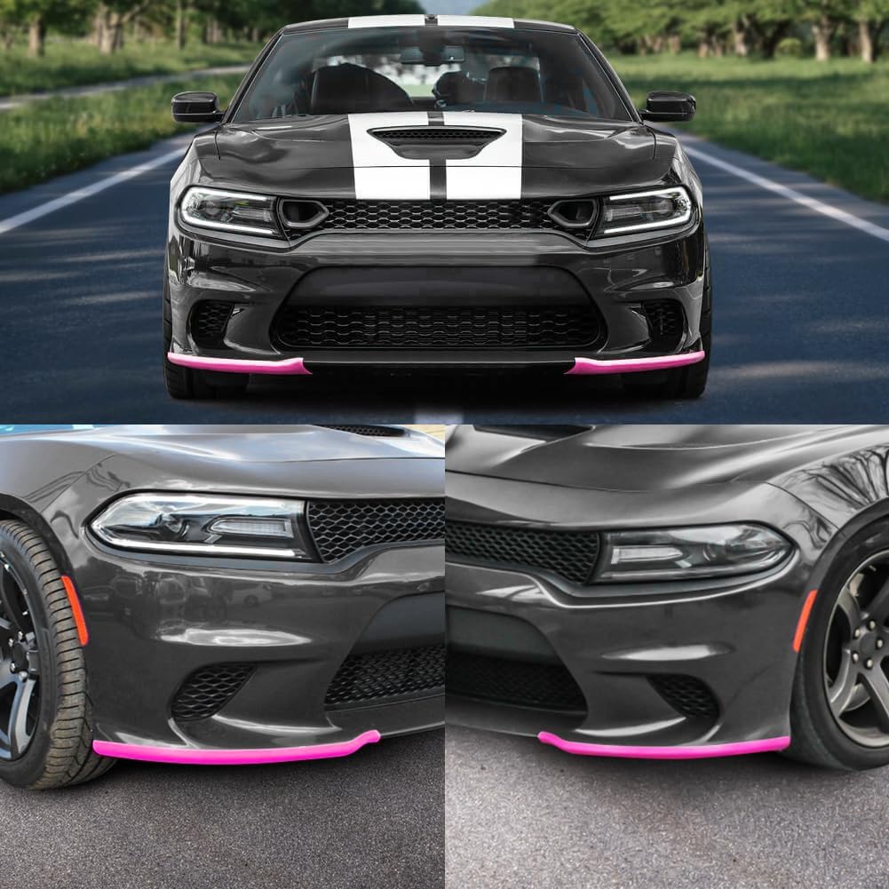 JDMON Front Bumper Lip Splitter Protector Compatible with Dodge Charger SRT Hellcat/SRT 392 / Scat Pack/RT Scat Pack/GT/RT 2015-2021, GT RT Accessories, Pink, 2pcs