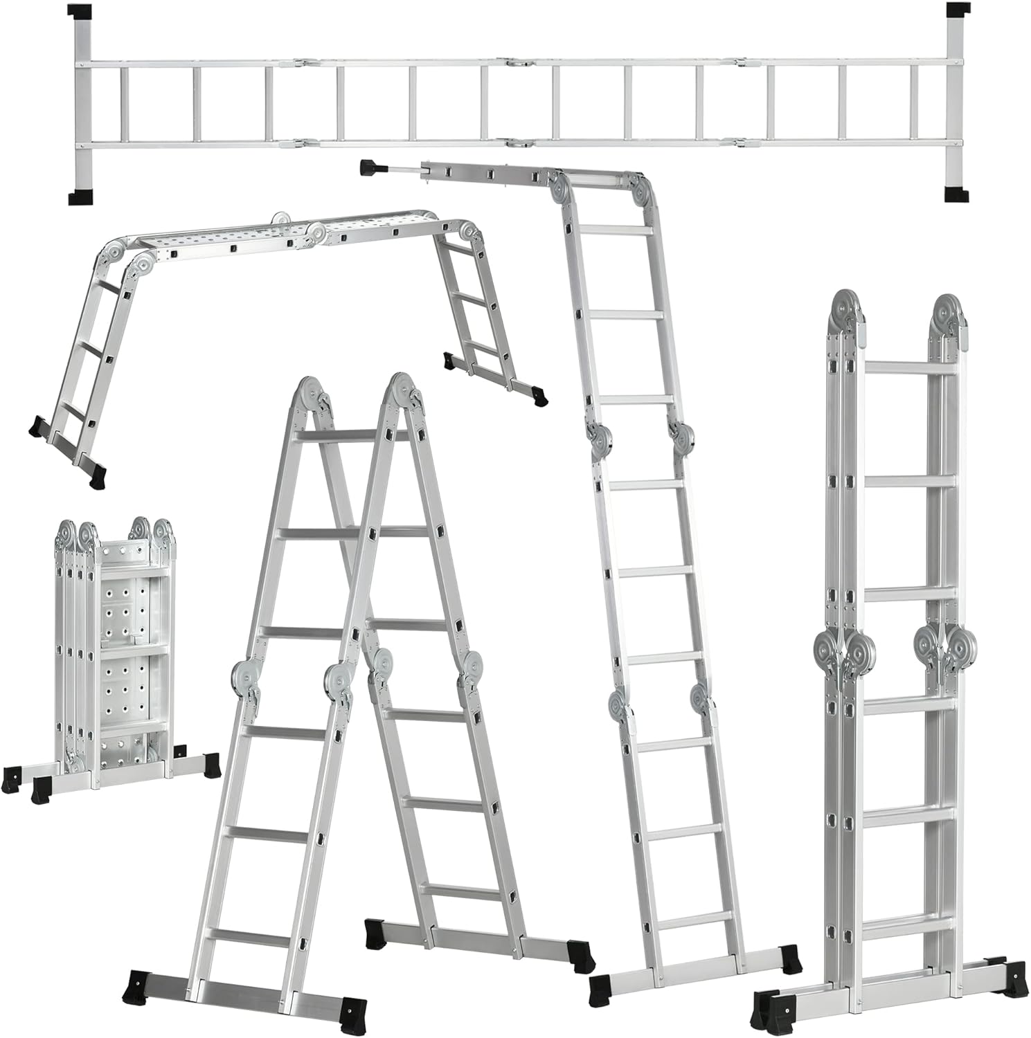 DURHAND 3.4M 5in1 Telescoping Ladder with 2 Safety Platforms, Alloy
