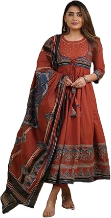 Indian woman Cotton Printed Koti Style Anarkali Dupatta kurti pant set 920
