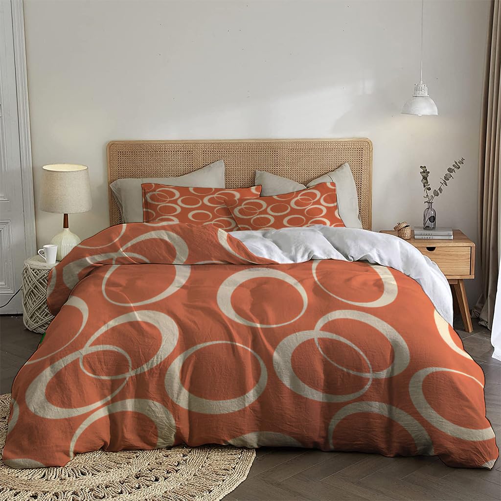 NIBAINLO 布団カバーレトロな幾何学的形状の円 肌に優しい ピーチスキン加工 掛け布団カバー 和式 洋式 あったか 布団カバーセット リバーシブル ホームステイ ホテル 家庭兼用