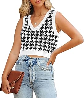 Shawhuwa Women's Cropped Sweater Vest V Neck Knit Tunic Sleeveless Pullover Top