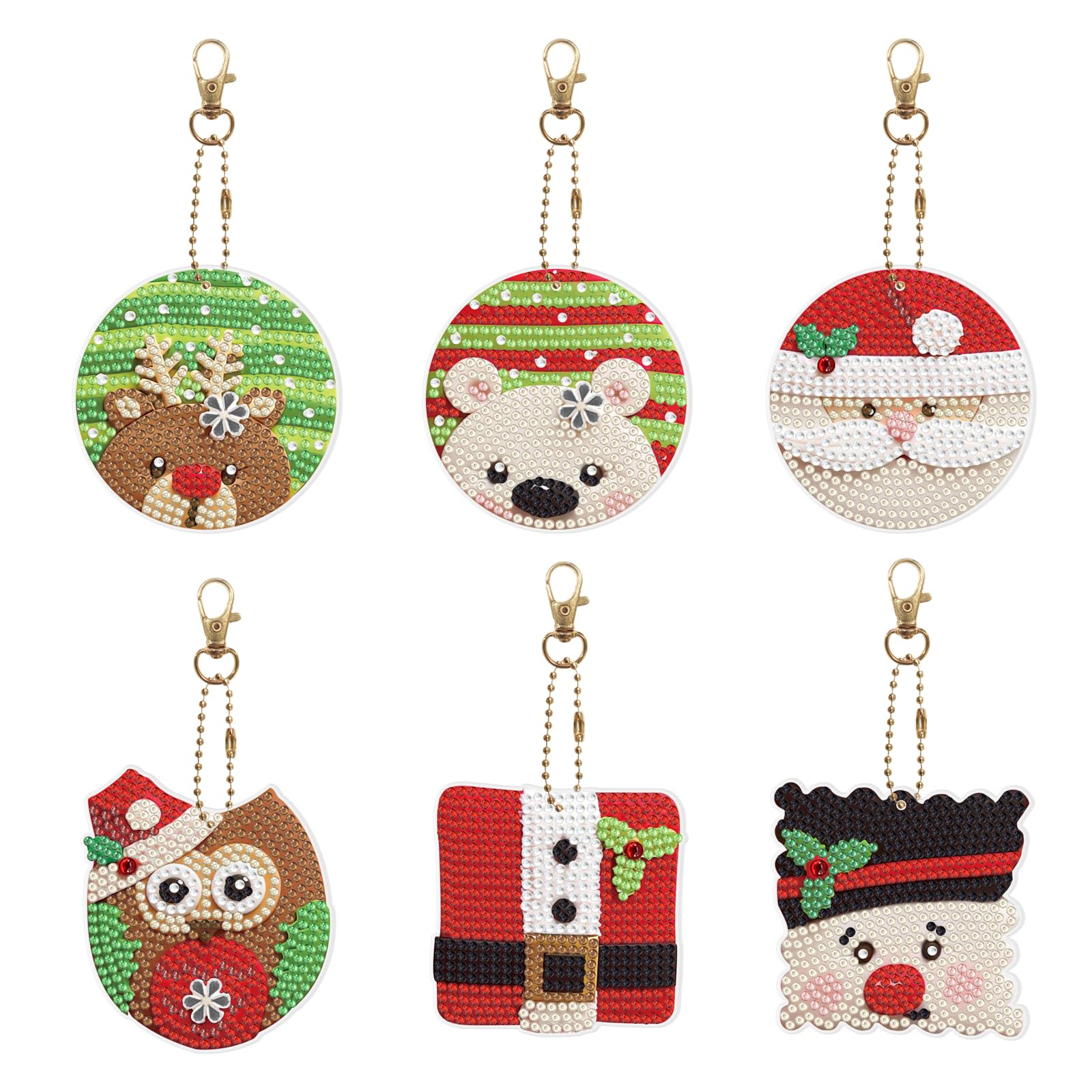 6 Pcs Diamond Dots Keychains Christmas Tree Hanging Ornaments DIY Kits 5D Small Diamond Art Painting Key Chains Christmas Tags Decorations Double Sided Crystal Art by Number Crafts Key Ring Bag Decor