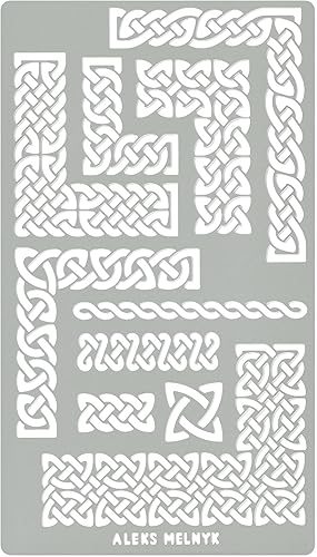 Aleks Melnyk No.36.1 Plantilla de borde pequeño para álbumes de recortes, nudo celta, vikingo adornado, plantilla de diario de acero inoxidable,