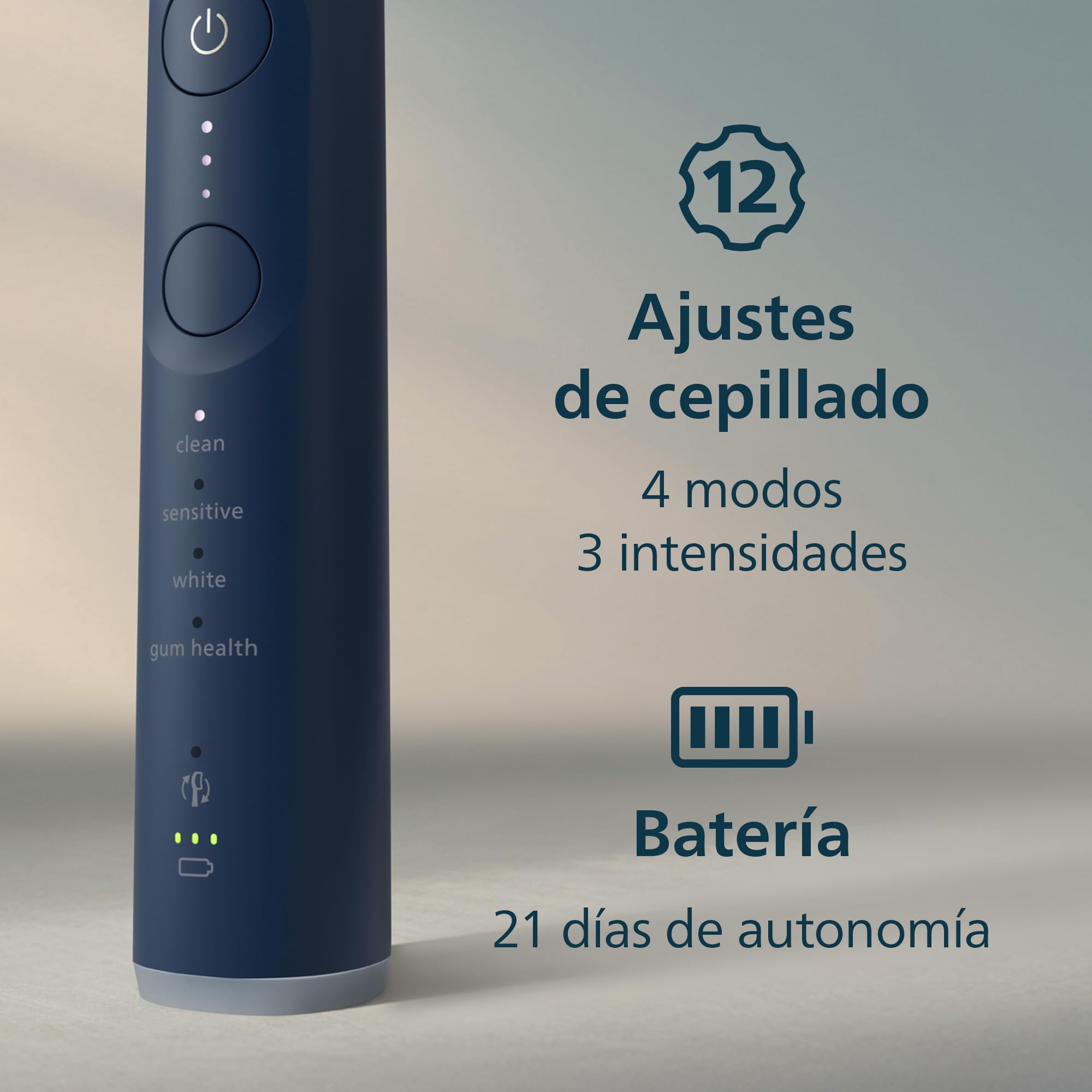 Philips Sonicare 7100 cepillo dental eléctrico, sónico, 4 modos de cepillado, 3 niveles de intensidad, alerta de presión, EasyStart, SmarTimer, azul marino, HX7423/01 [Nueva Tecnología]