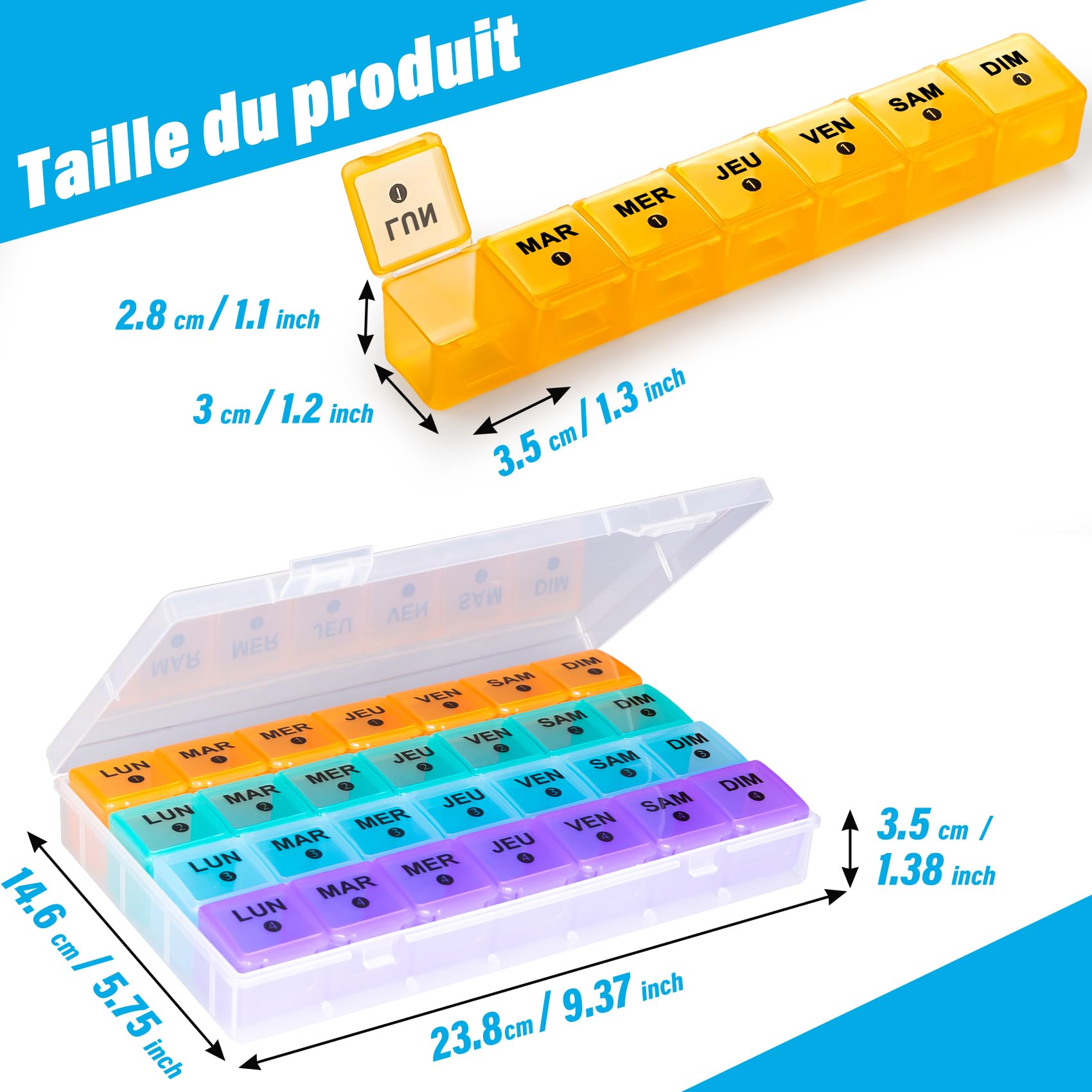 Organizador de pastillas semanal grande para 28 días