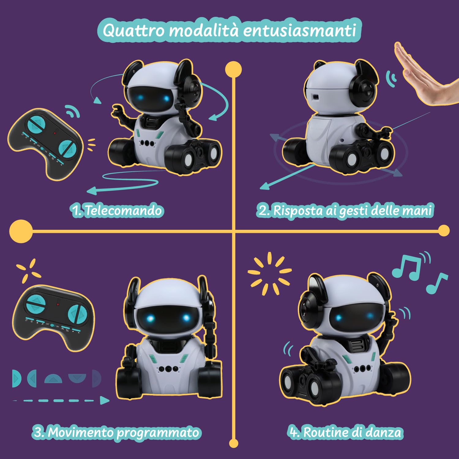 Science4you Robot intelligente ROMI - Robot Telecomandato per Bambini con Occhi LED, Musica e Quattro Modalità, Giocattoli Interattivi, Regalo Originale per Bambini e Bambine dai 6 7 8 9 10+ Anni