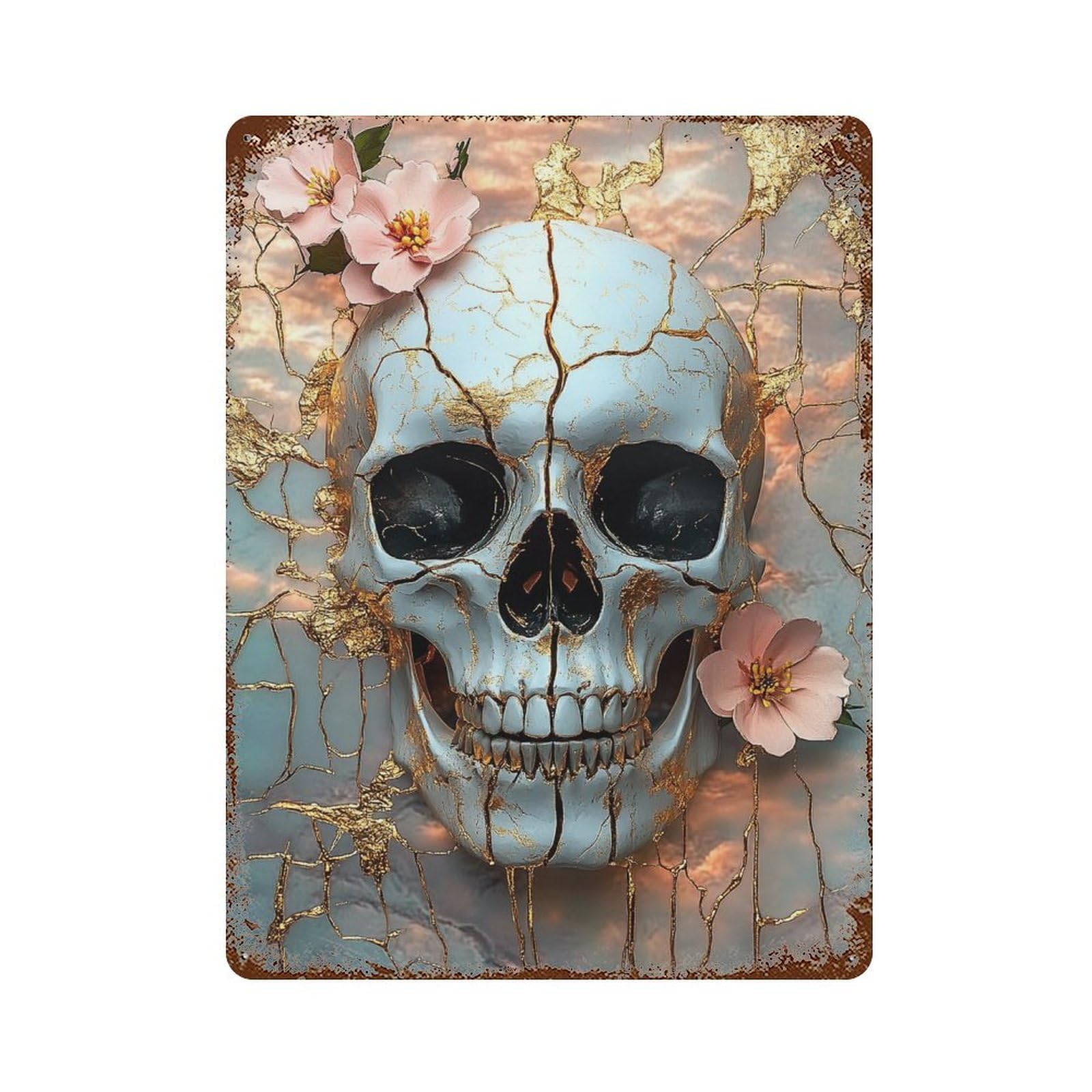 Gothic Skull Wall Art Decor-3 Vintage Metal Tin Sign 15.7"x11.8", Vintage Wall Decor for Garage, Pub Or Kitchen