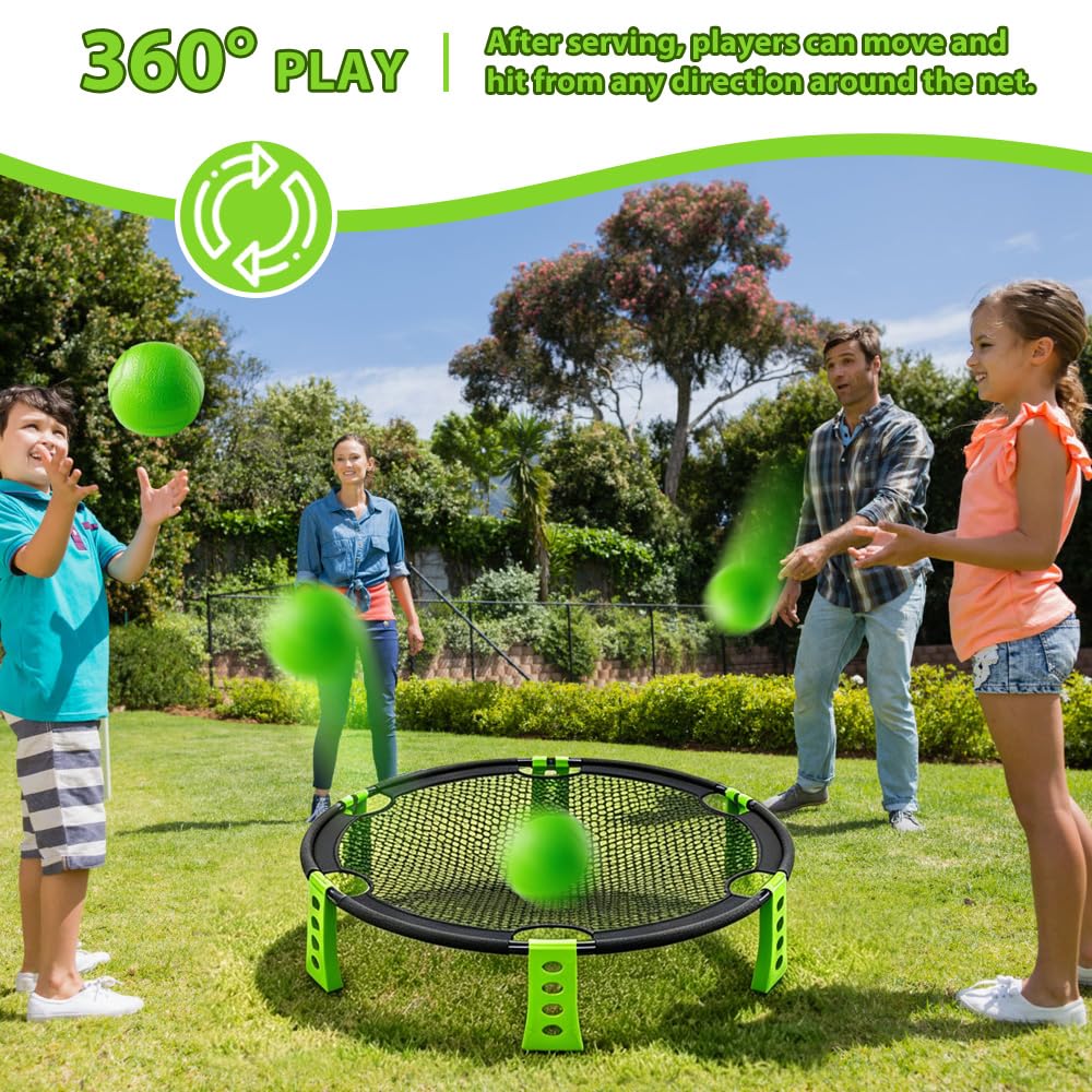 Roundnet Set, Outdoor Roundnet Spieleset mit 2 Bällen, Pumpe, Kordelzugbeutel, Round-net Set Team Games, Gartenspiele für Strand, Rasen, Hof und Park