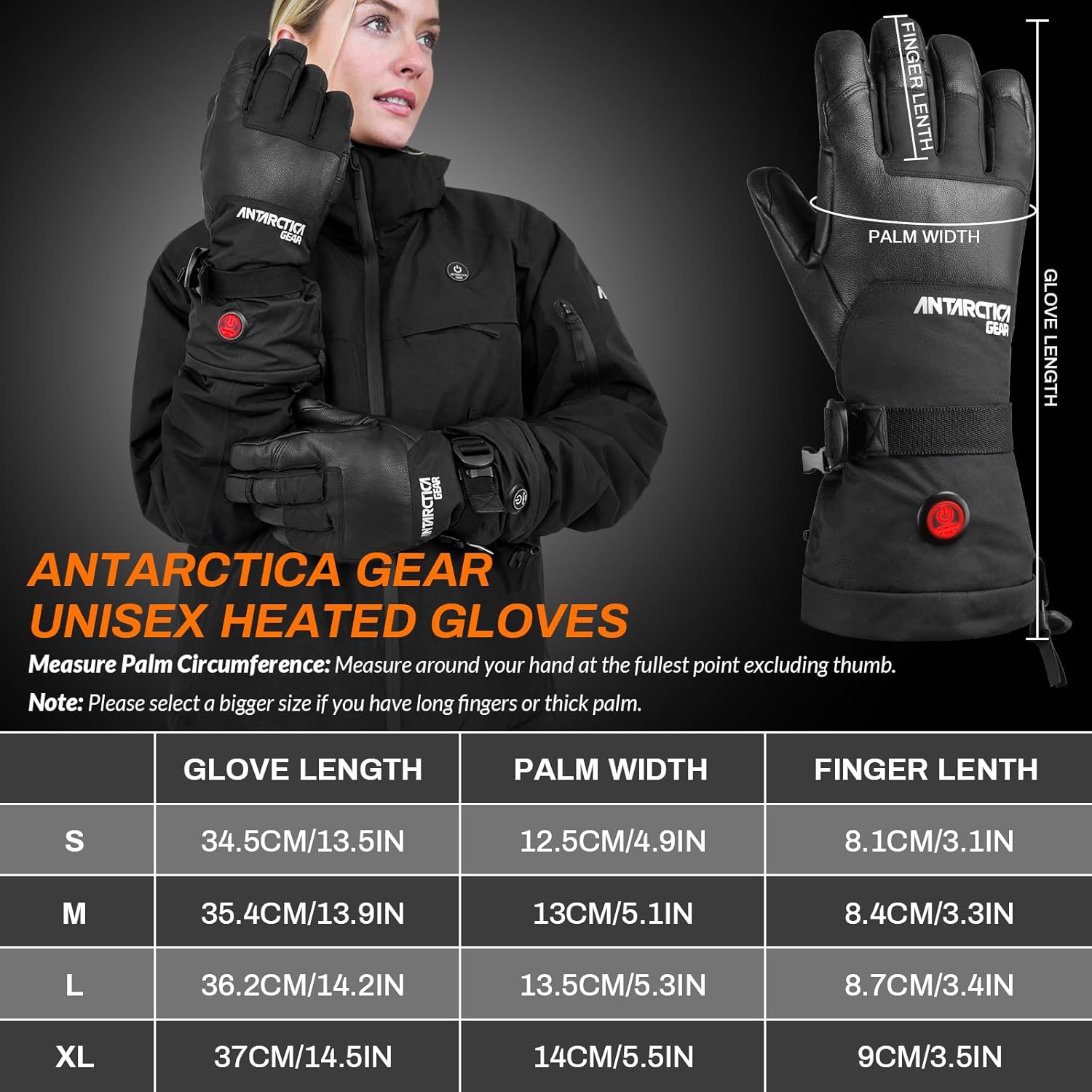 Antarctica Gear Heated Gloves for Men and Women, Winter Ski Gloves with 2 3200mAh Battery Packs, Rechargeable Heating Warm Gloves for Motorcycle for Hiking Camping Hunting - Image 5